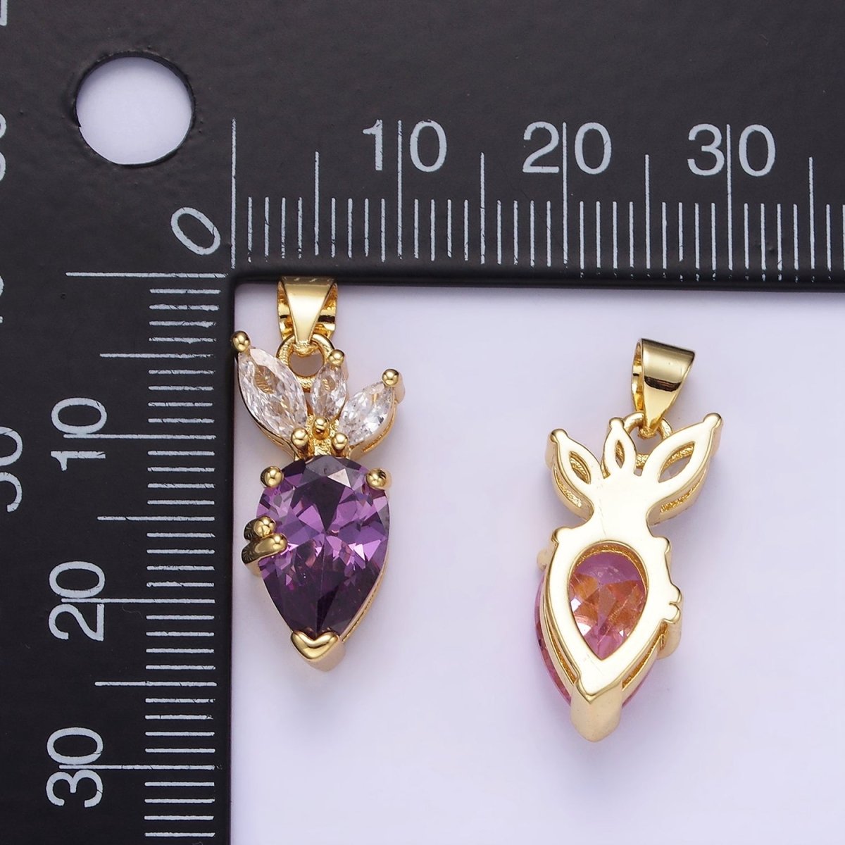 14K Gold Filled Clear, Pink, Purple CZ Carrot Vegetable Pendant | AA1138 AA1139