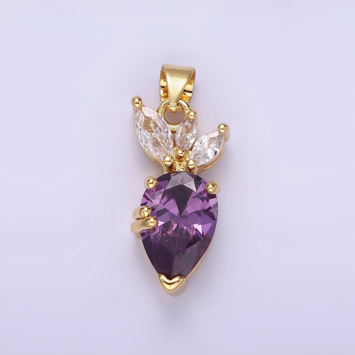 14K Gold Filled Clear, Pink, Purple CZ Carrot Vegetable Pendant | AA1138 AA1139
