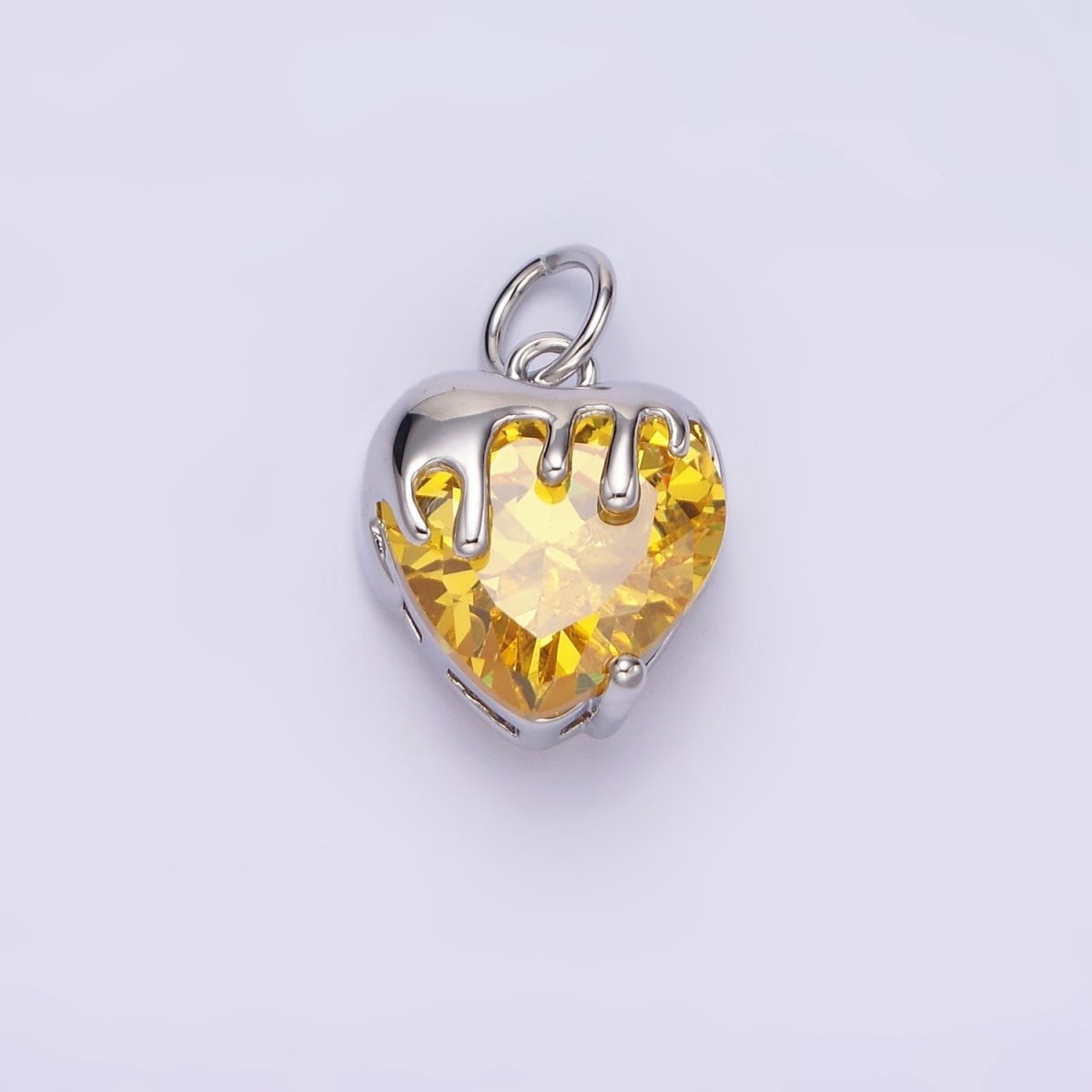 14K Gold Filled Clear, Pink, Purple, Yellow. Black Heart CZ Molten Drip Charm in Gold & Silver | N1537 - N1546
