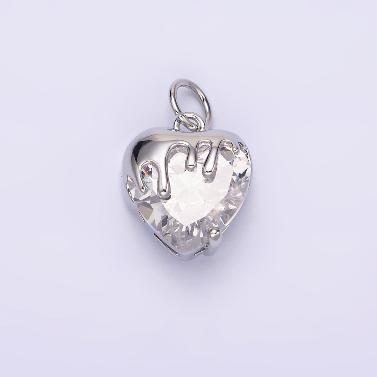 14K Gold Filled Clear, Pink, Purple, Yellow. Black Heart CZ Molten Drip Charm in Gold & Silver | N1537 - N1546