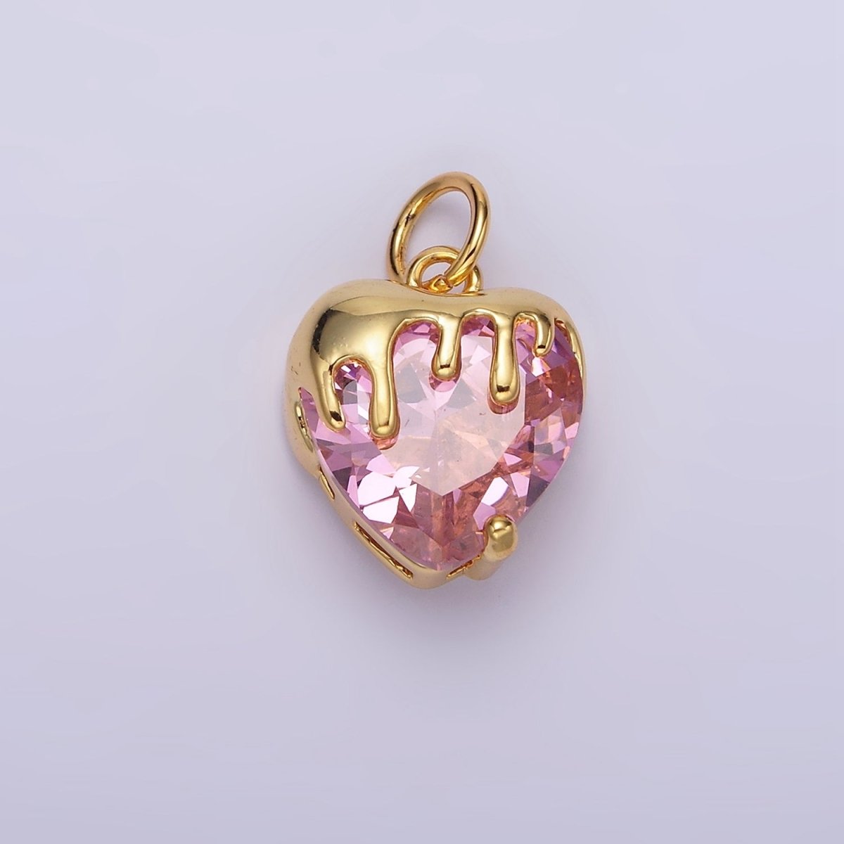 14K Gold Filled Clear, Pink, Purple, Yellow. Black Heart CZ Molten Drip Charm in Gold & Silver | N1537 - N1546