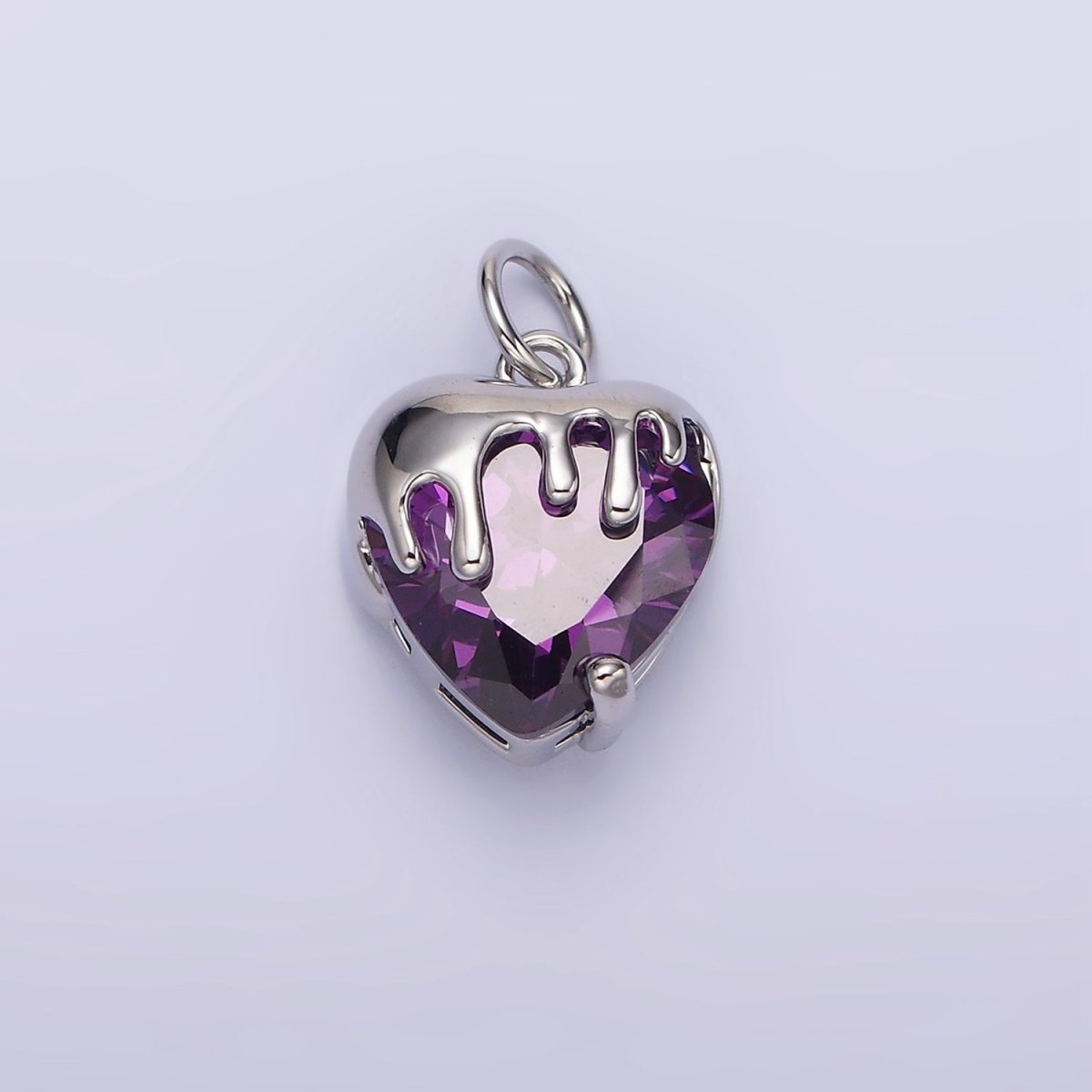 14K Gold Filled Clear, Pink, Purple, Yellow. Black Heart CZ Molten Drip Charm in Gold & Silver | N1537 - N1546
