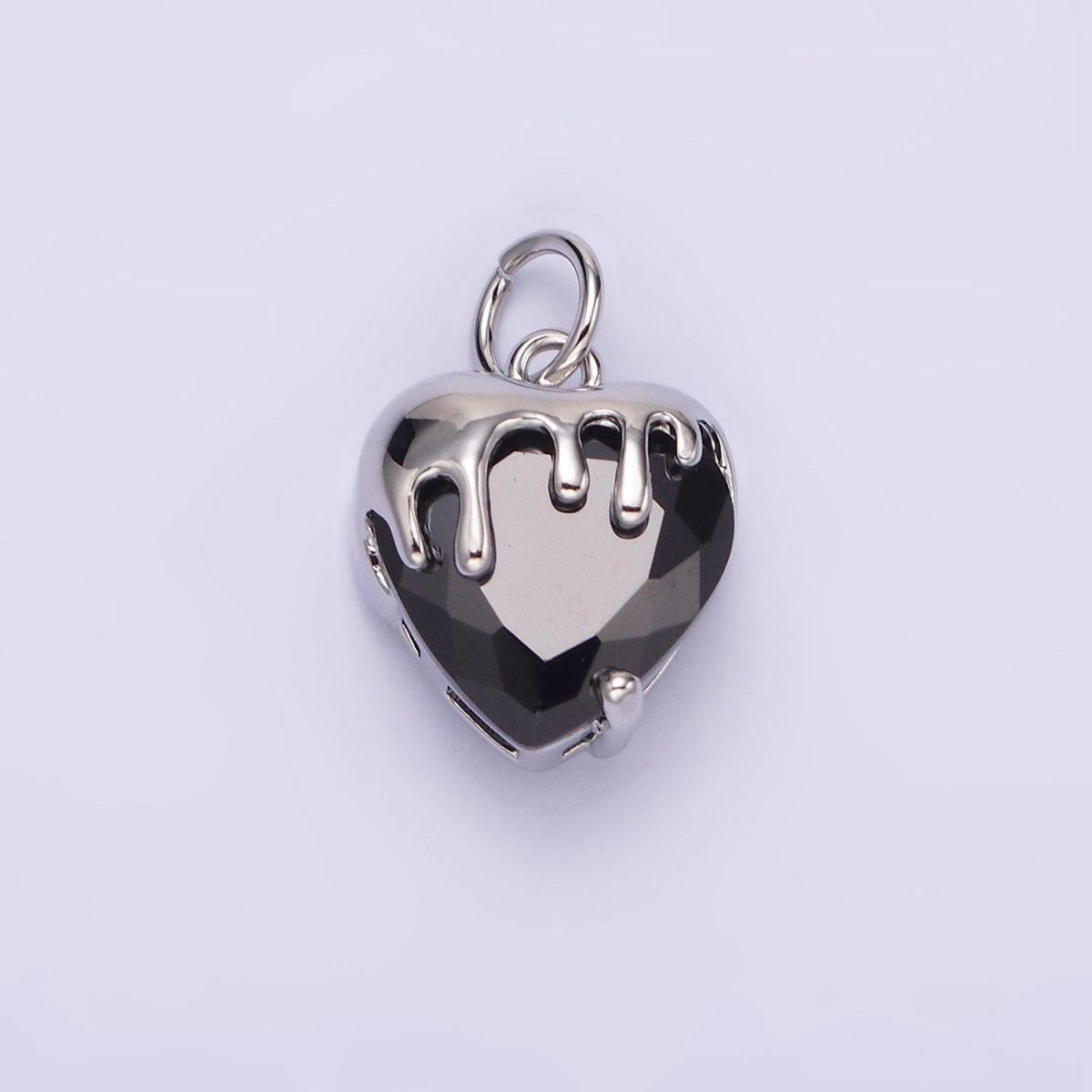 14K Gold Filled Clear, Pink, Purple, Yellow. Black Heart CZ Molten Drip Charm in Gold & Silver | N1537 - N1546