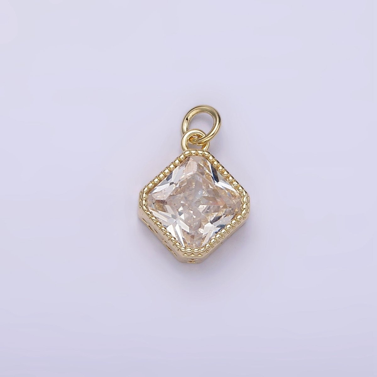 14K Gold Filled Clear, Pink, Red CZ Rhombus Filigree Charm | AG316 - AG318