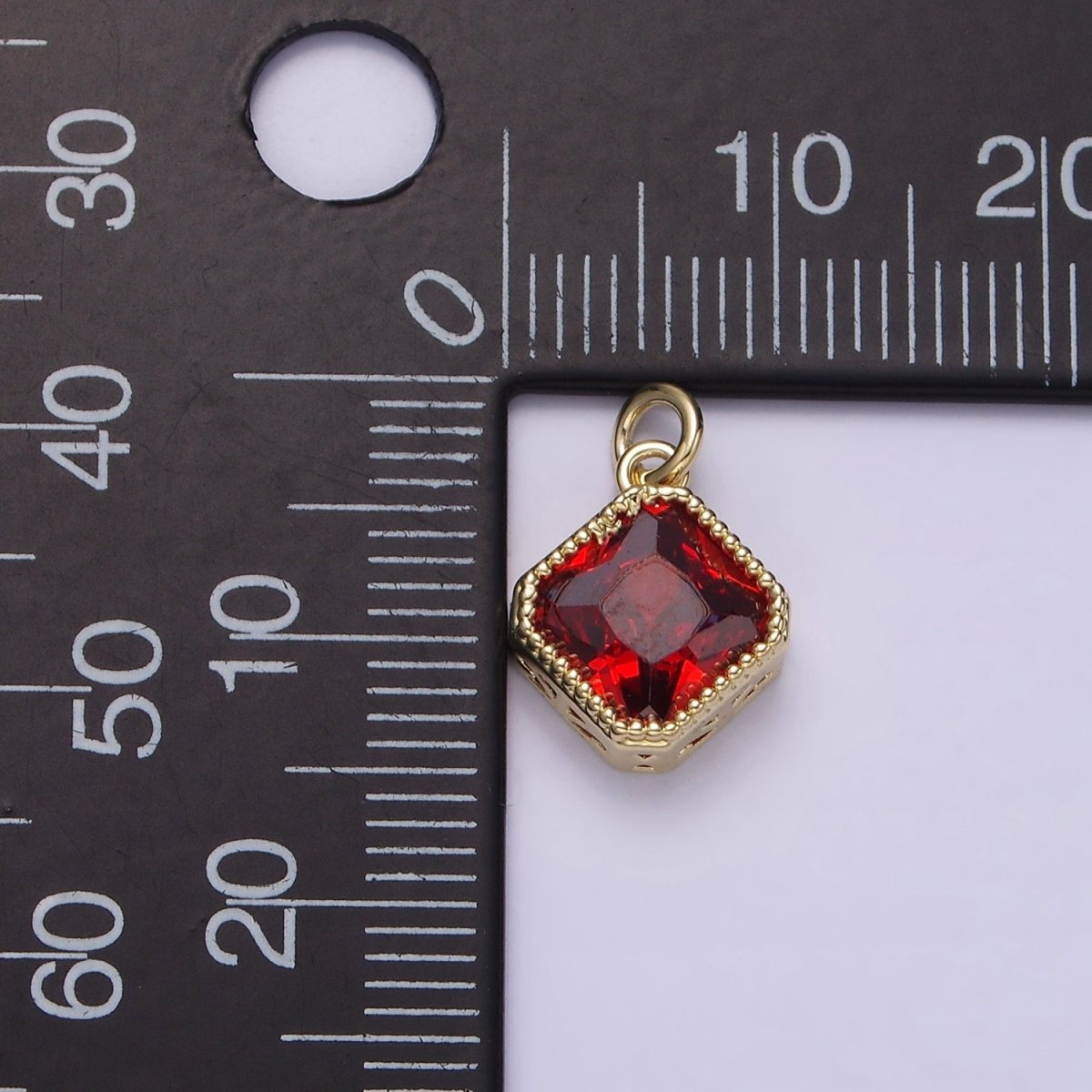 14K Gold Filled Clear, Pink, Red CZ Rhombus Filigree Charm | AG316 - AG318