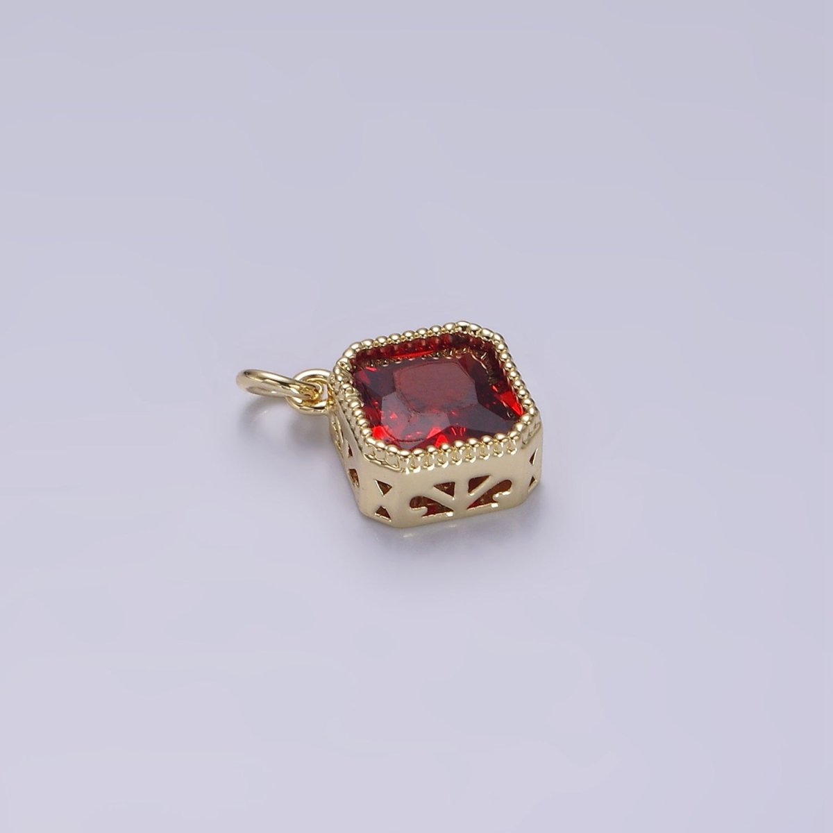 14K Gold Filled Clear, Pink, Red CZ Rhombus Filigree Charm | AG316 - AG318