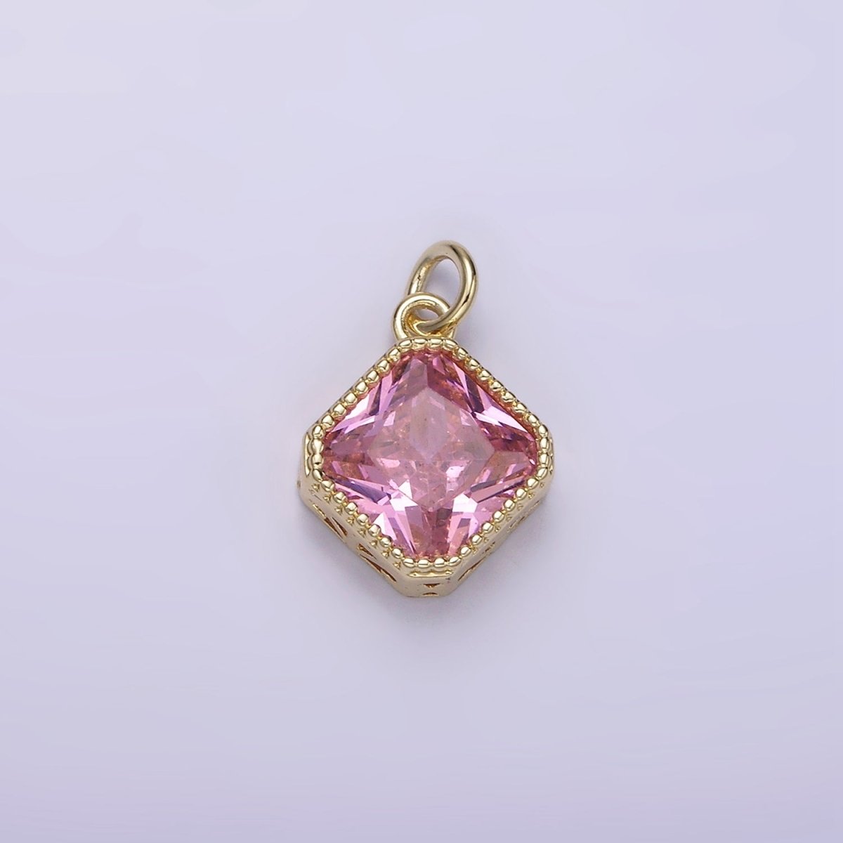 14K Gold Filled Clear, Pink, Red CZ Rhombus Filigree Charm | AG316 - AG318