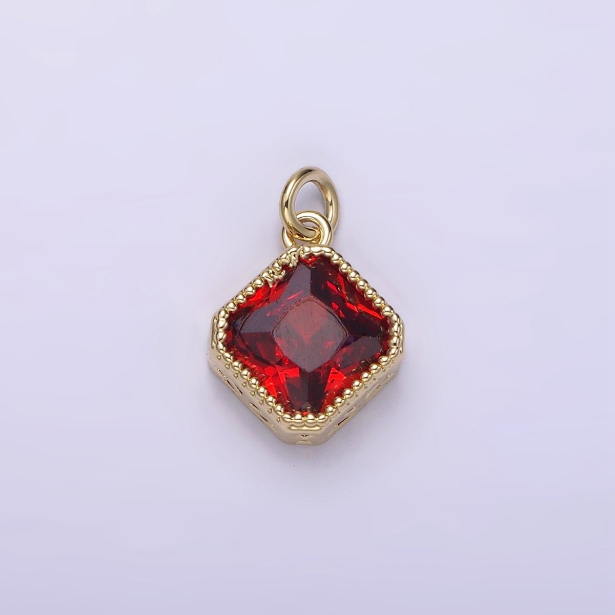 14K Gold Filled Clear, Pink, Red CZ Rhombus Filigree Charm | AG316 - AG318
