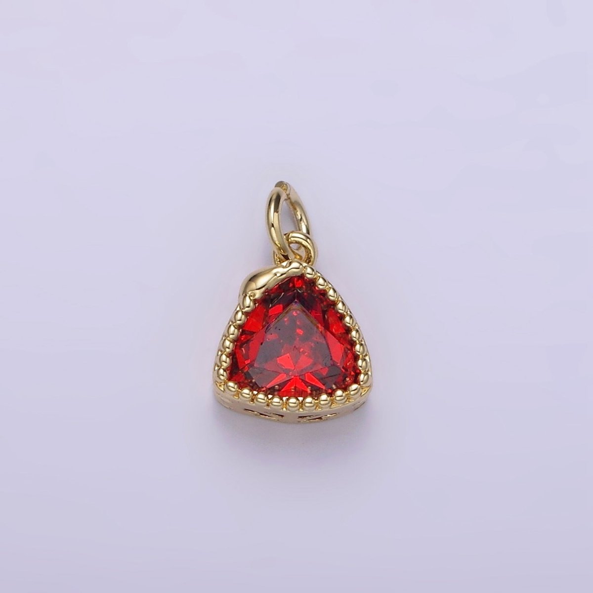 14K Gold Filled Clear, Pink, Red, Purple CZ Triangle Filigree Charm | AG310 - AG313