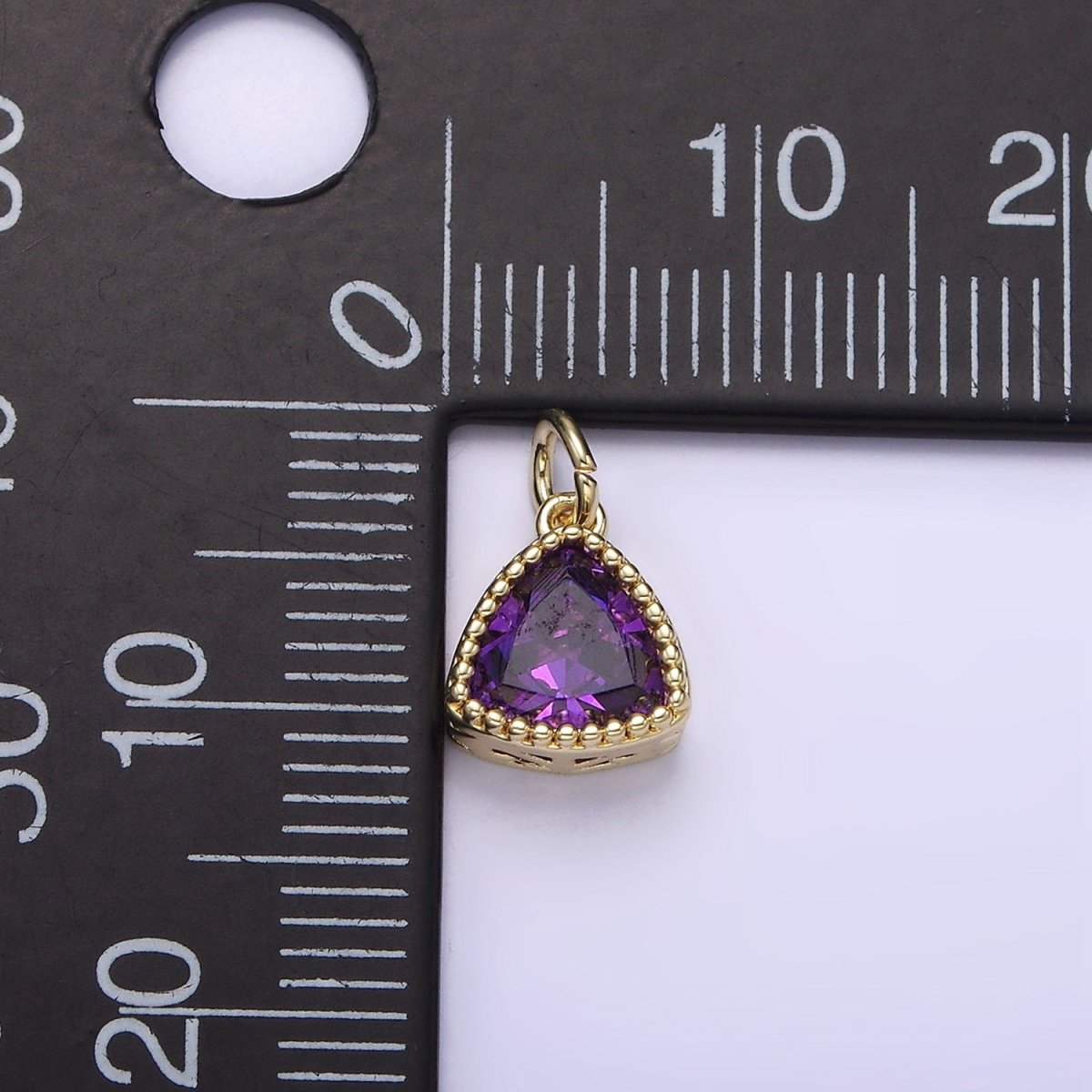14K Gold Filled Clear, Pink, Red, Purple CZ Triangle Filigree Charm | AG310 - AG313