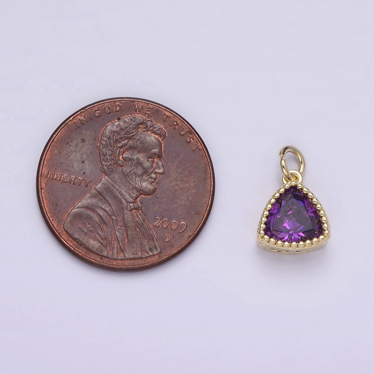 14K Gold Filled Clear, Pink, Red, Purple CZ Triangle Filigree Charm | AG310 - AG313