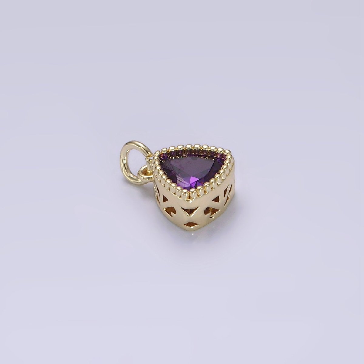 14K Gold Filled Clear, Pink, Red, Purple CZ Triangle Filigree Charm | AG310 - AG313