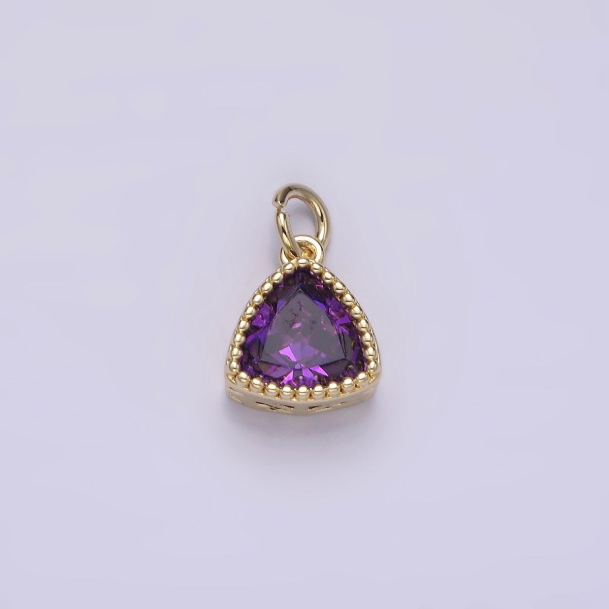 14K Gold Filled Clear, Pink, Red, Purple CZ Triangle Filigree Charm | AG310 - AG313