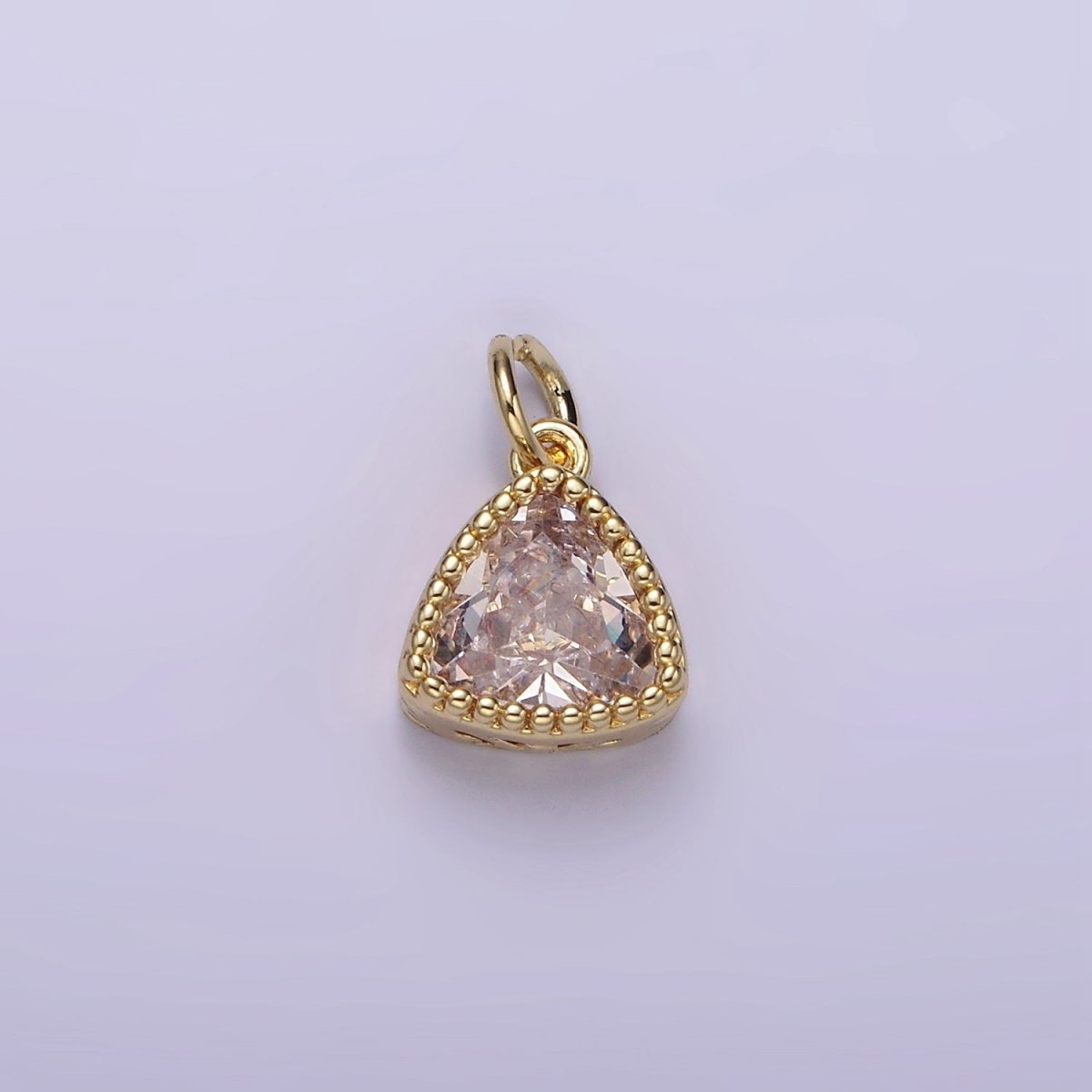 14K Gold Filled Clear, Pink, Red, Purple CZ Triangle Filigree Charm | AG310 - AG313