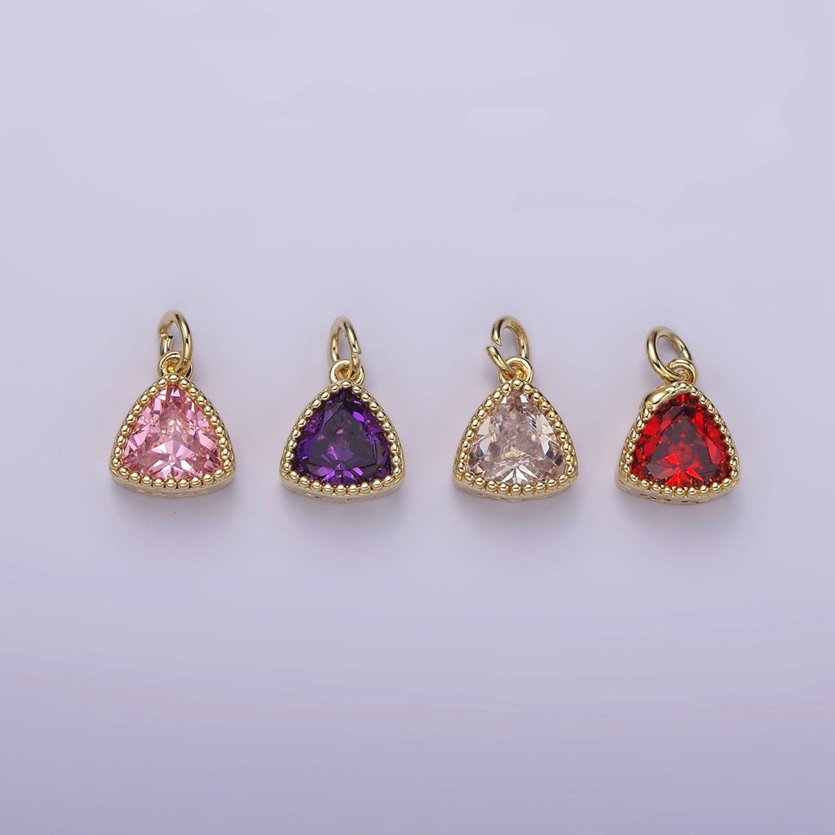 14K Gold Filled Clear, Pink, Red, Purple CZ Triangle Filigree Charm | AG310 - AG313