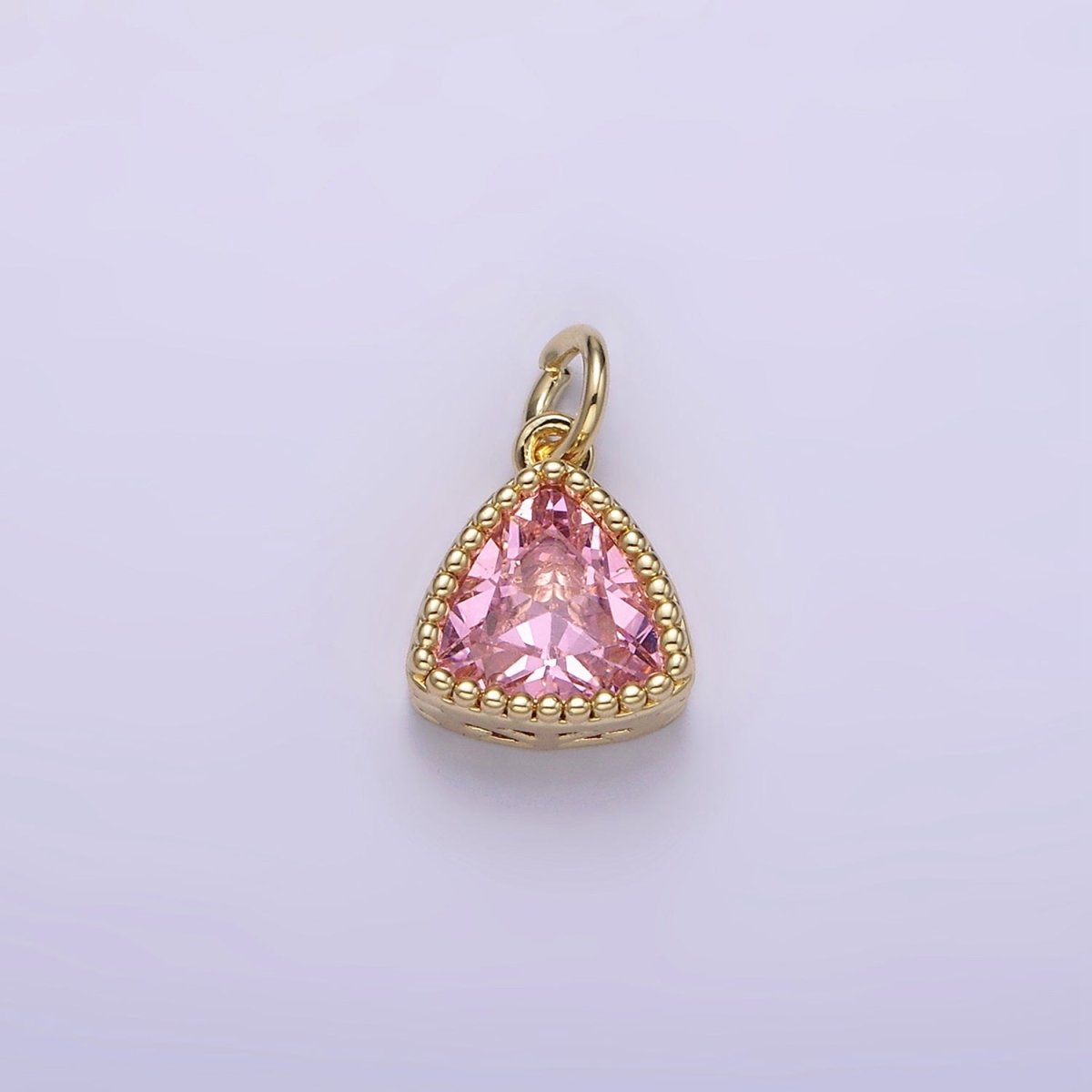 14K Gold Filled Clear, Pink, Red, Purple CZ Triangle Filigree Charm | AG310 - AG313