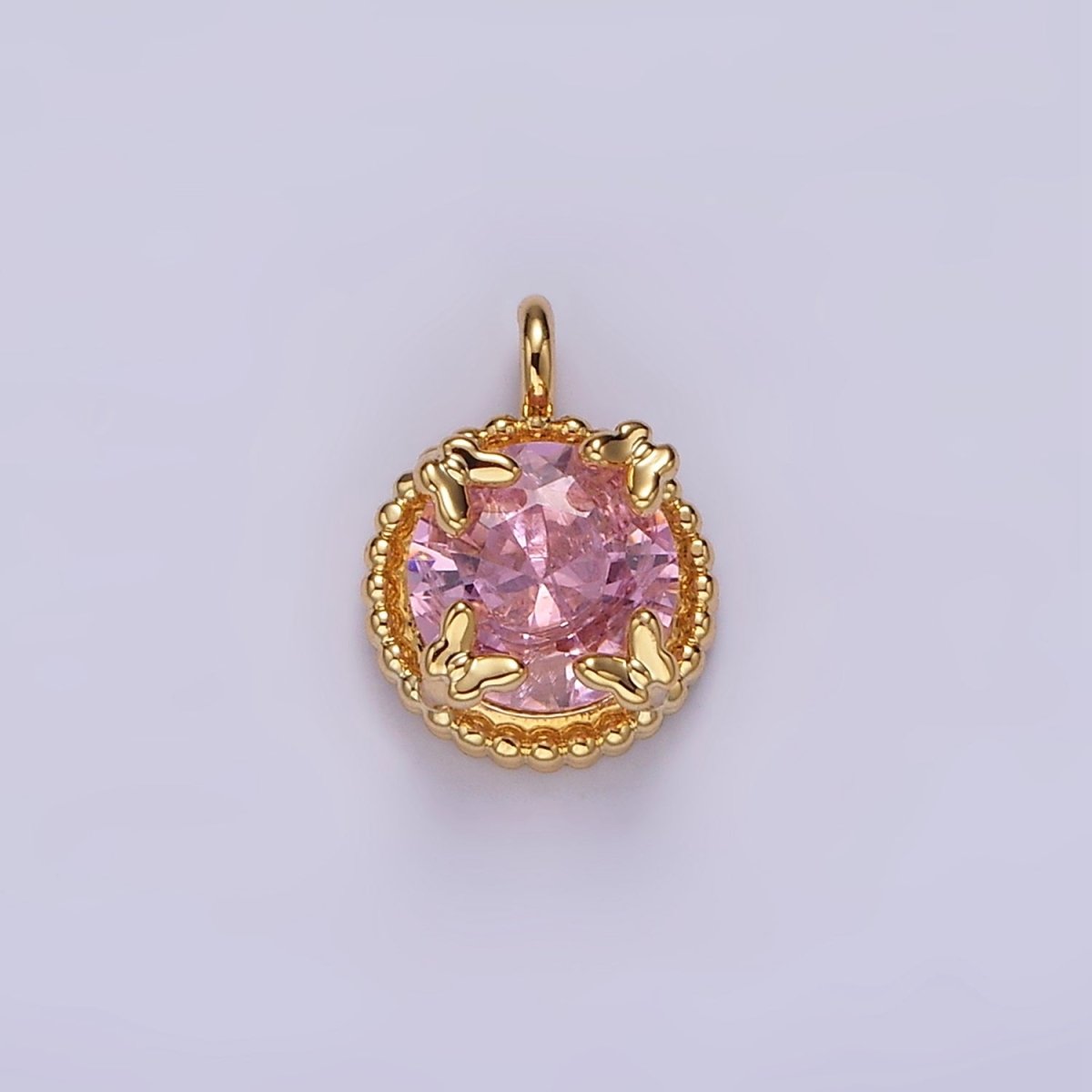 14K Gold Filled Clear, Pink Round CZ Butterfly Dotted Bezel Charm | AG533 AG534