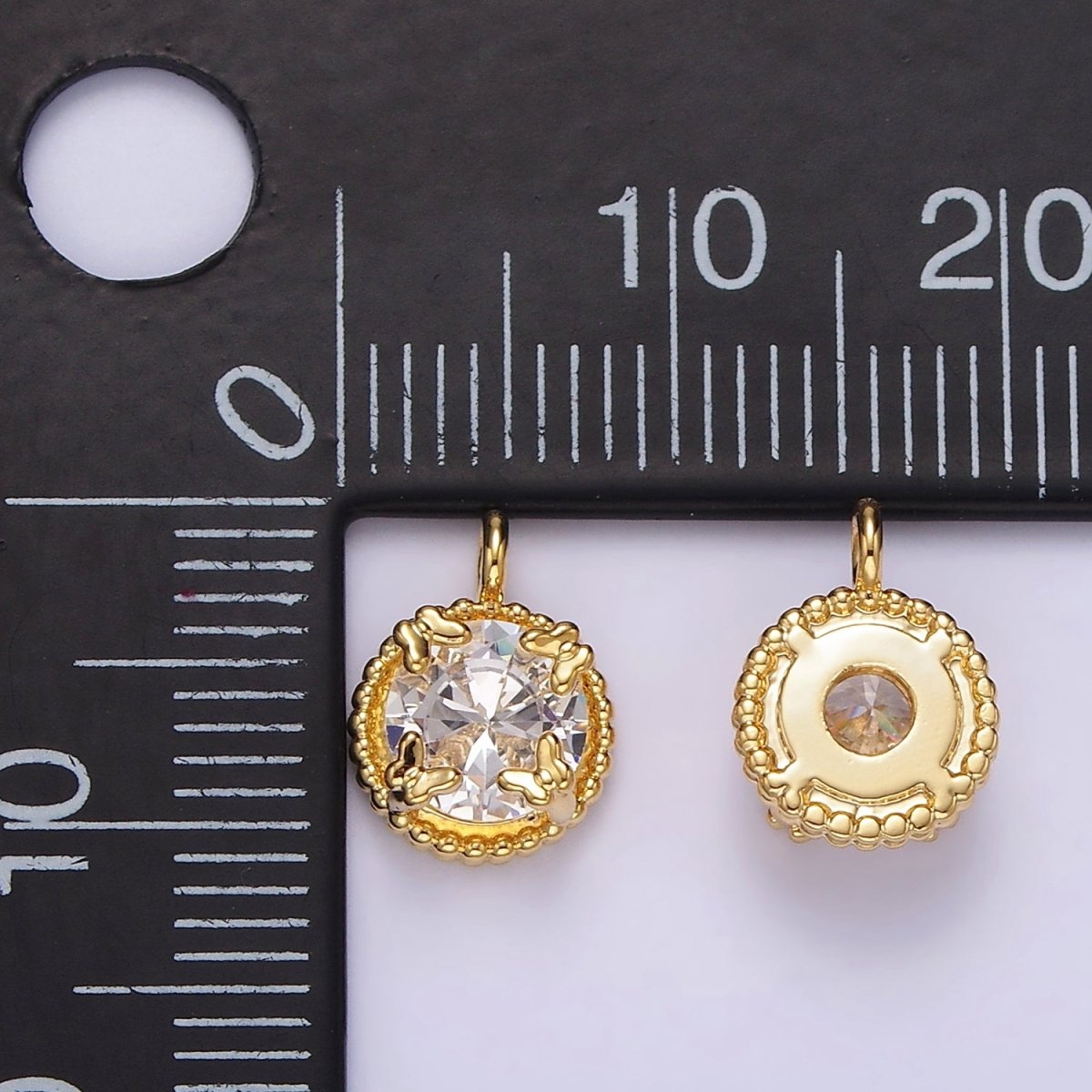 14K Gold Filled Clear, Pink Round CZ Butterfly Dotted Bezel Charm | AG533 AG534