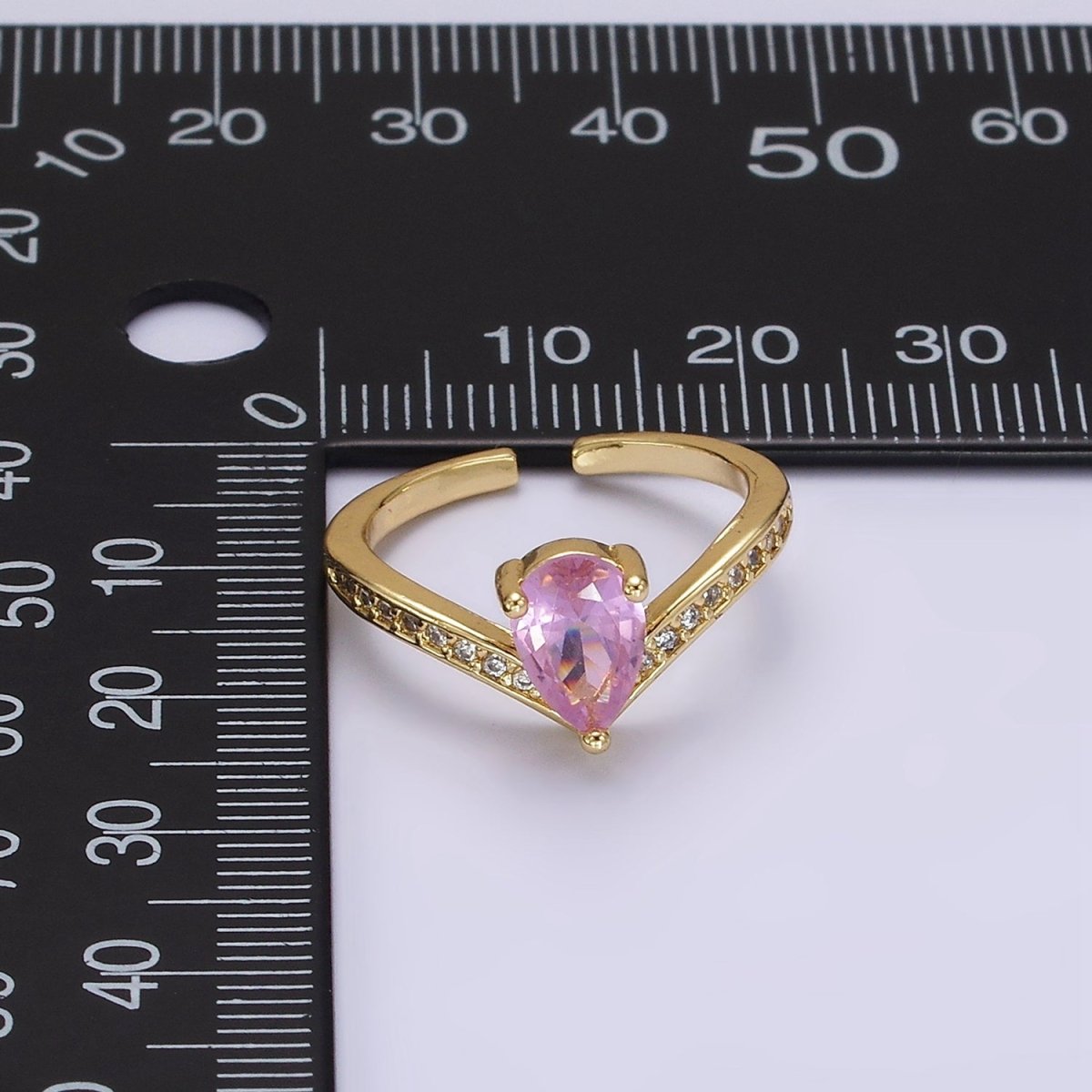 14K Gold Filled Clear, Pink Teardrop CZ Micro Paved Chevron Ring | O1079 O1080