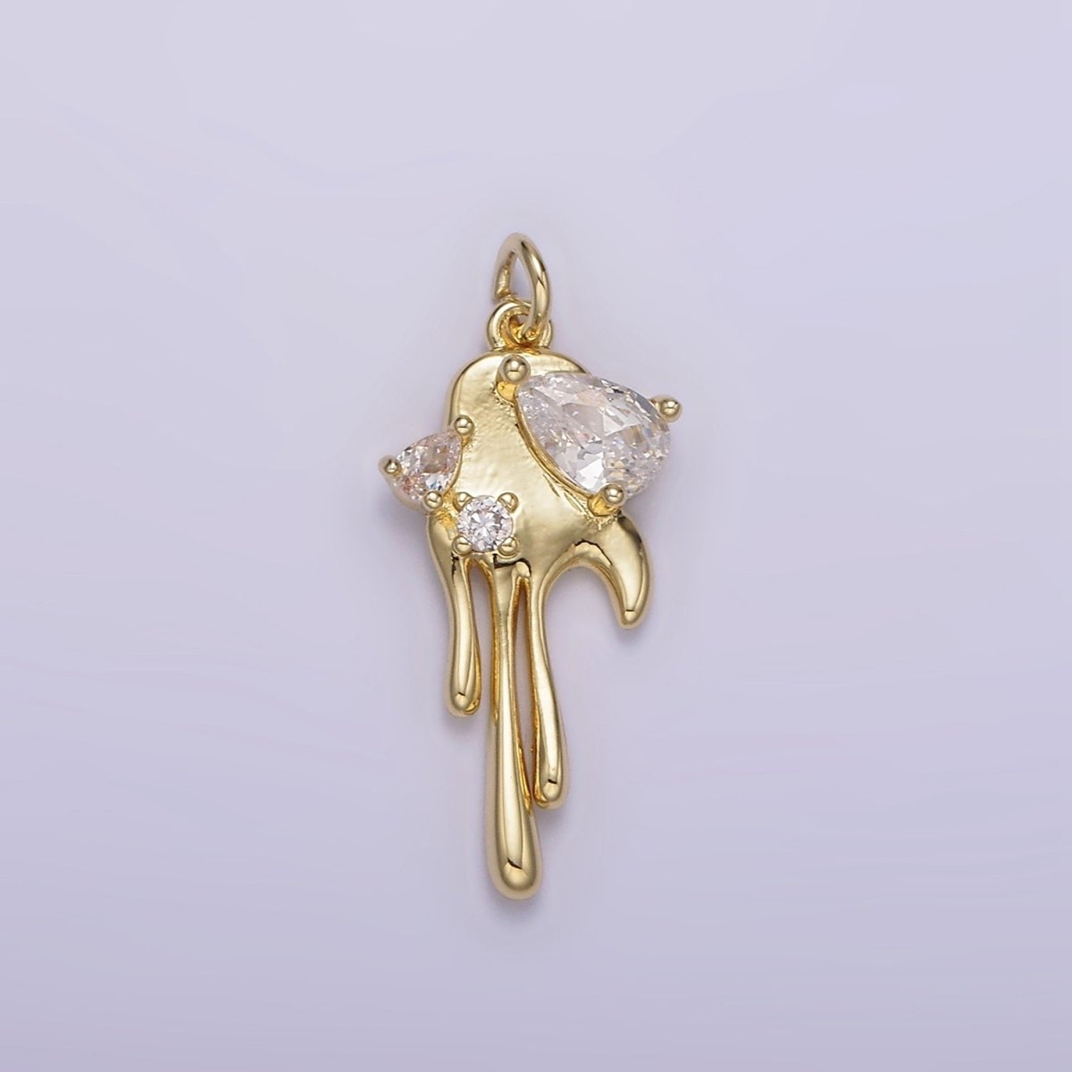 14K Gold Filled Clear, Purple CZ Teardrop Molten Drip Charm | AG204 AG205