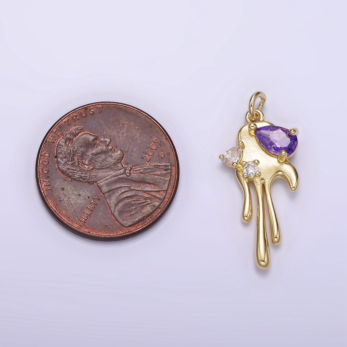 14K Gold Filled Clear, Purple CZ Teardrop Molten Drip Charm | AG204 AG205