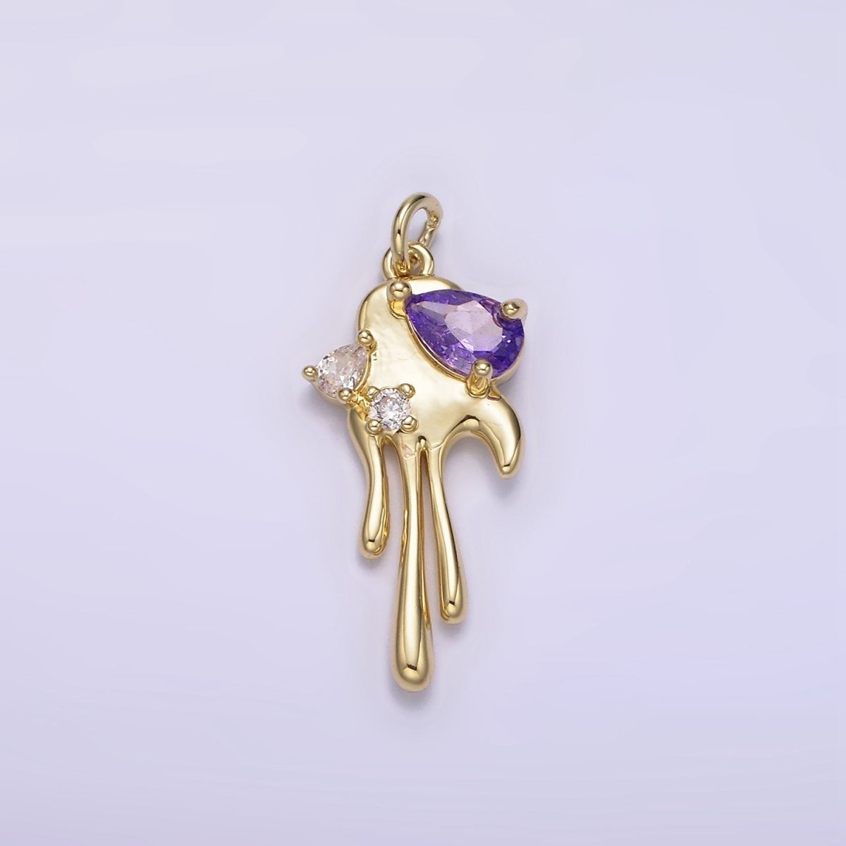 14K Gold Filled Clear, Purple CZ Teardrop Molten Drip Charm | AG204 AG205