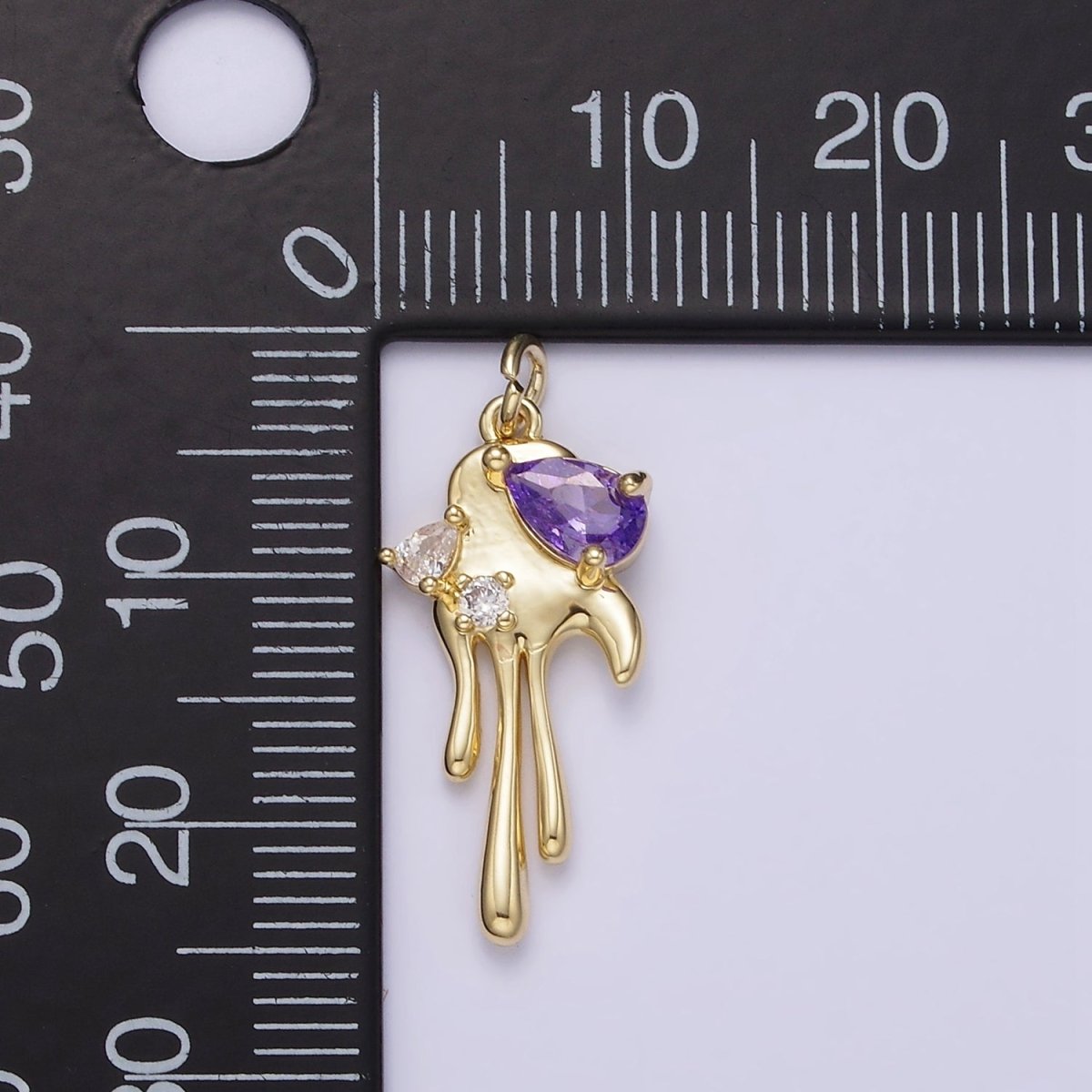 14K Gold Filled Clear, Purple CZ Teardrop Molten Drip Charm | AG204 AG205