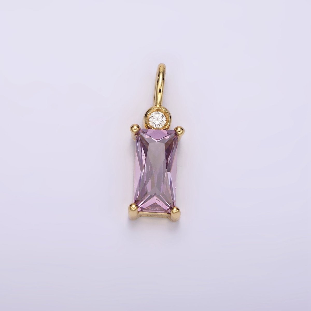14K Gold Filled Clear, Purple, Fuchsia, Green, Blue, Black Baguette CZ Pendant | N1955 - N1960