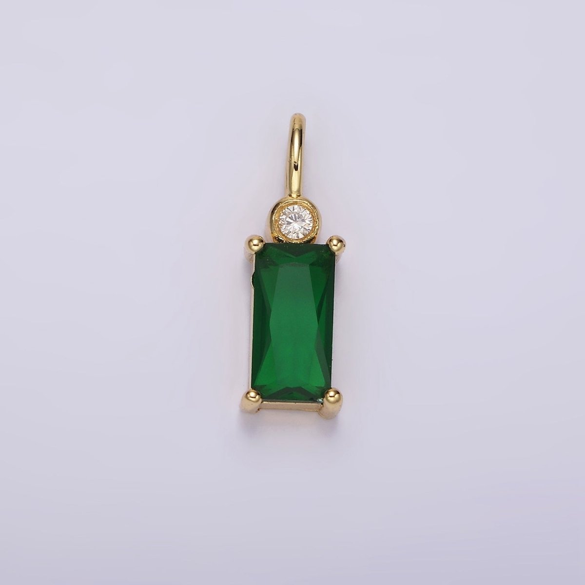 14K Gold Filled Clear, Purple, Fuchsia, Green, Blue, Black Baguette CZ Pendant | N1955 - N1960