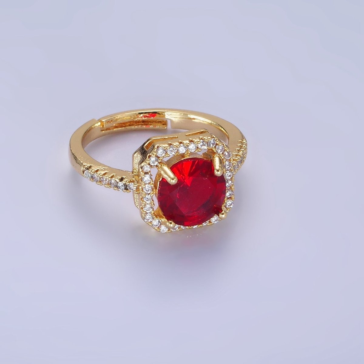 14K Gold Filled Clear, Purple, Green, Pink, Black, Red CZ Micro Paved Square Edged Ring | O1362 - O1367