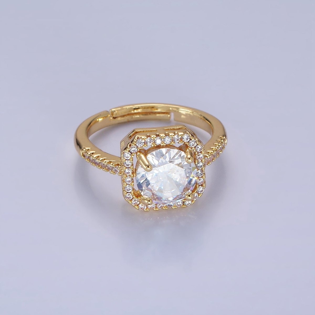 14K Gold Filled Clear, Purple, Green, Pink, Black, Red CZ Micro Paved Square Edged Ring | O1362 - O1367