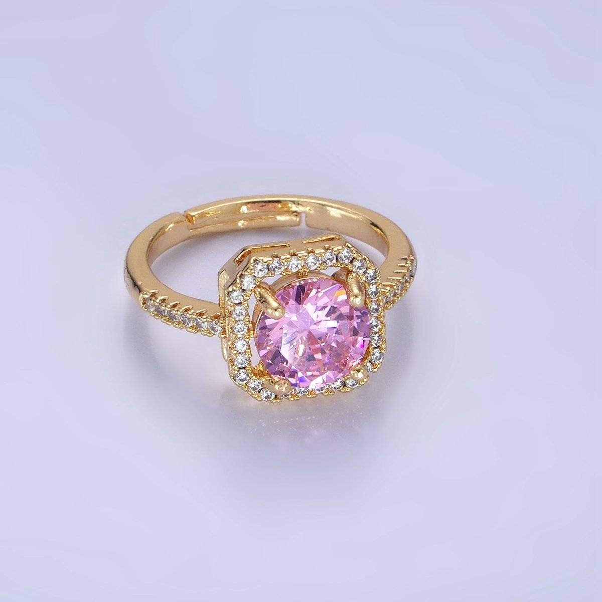 14K Gold Filled Clear, Purple, Green, Pink, Black, Red CZ Micro Paved Square Edged Ring | O1362 - O1367