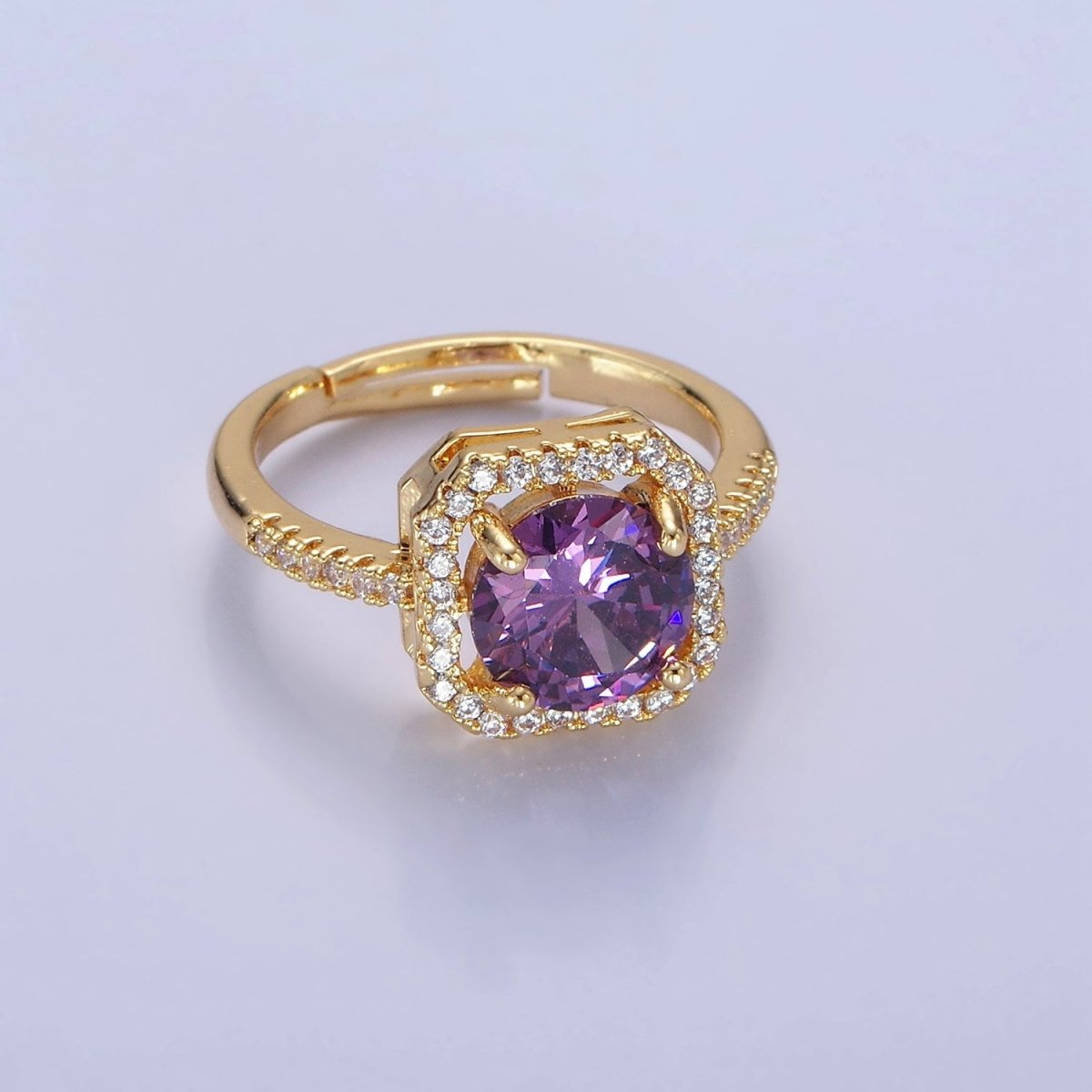 14K Gold Filled Clear, Purple, Green, Pink, Black, Red CZ Micro Paved Square Edged Ring | O1362 - O1367
