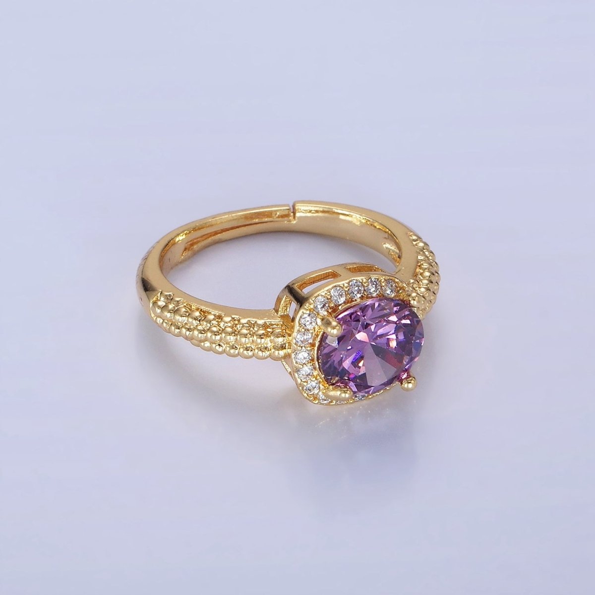 14K Gold Filled Clear, Purple, Green, Pink, Black, Red CZ Solitaire Bubble Ring | O1373 - O1378