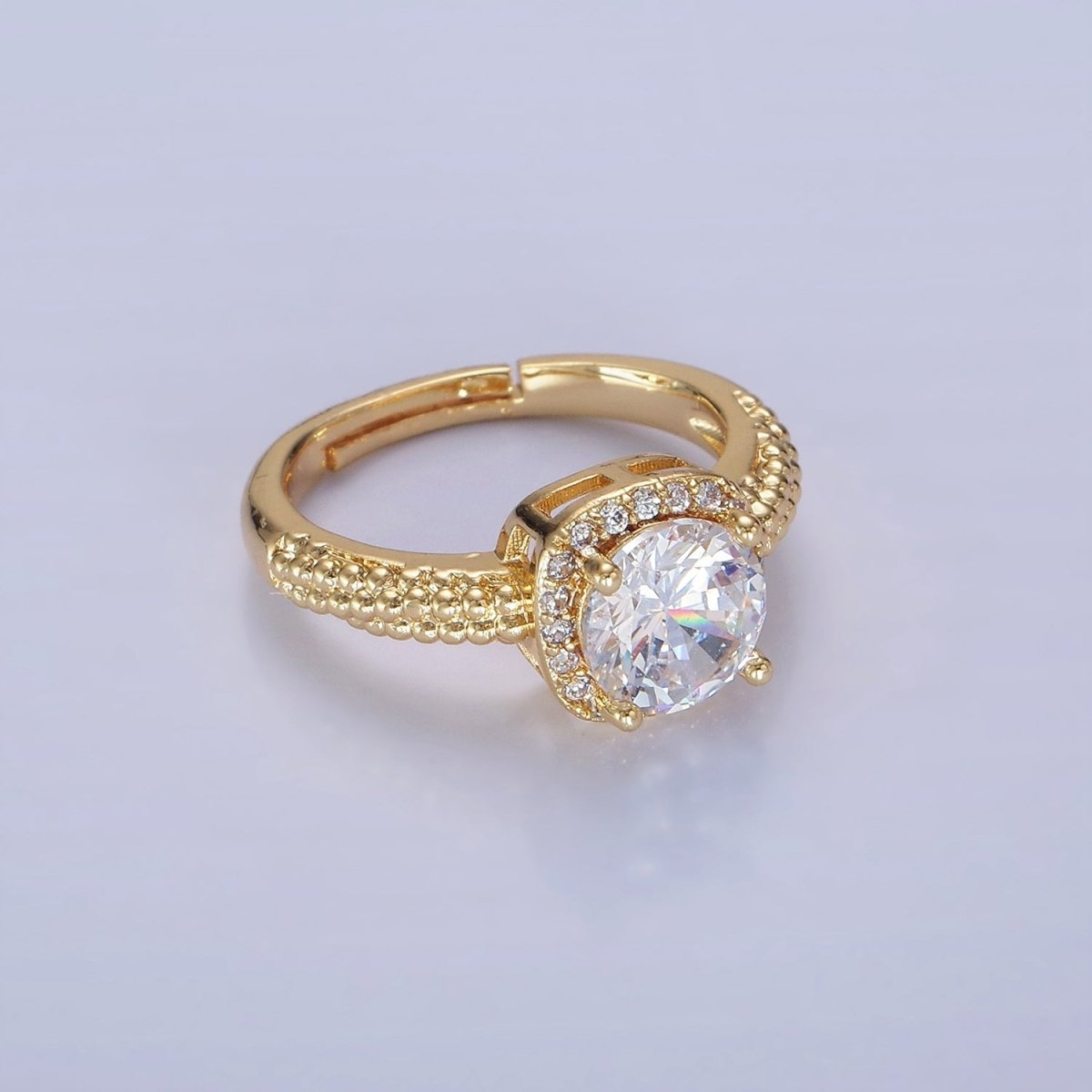 14K Gold Filled Clear, Purple, Green, Pink, Black, Red CZ Solitaire Bubble Ring | O1373 - O1378