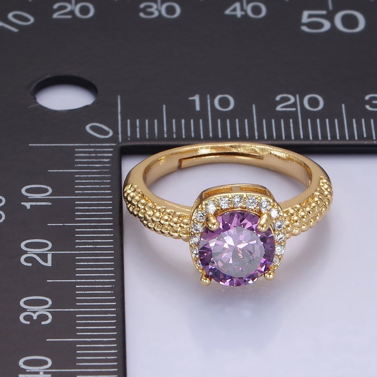 14K Gold Filled Clear, Purple, Green, Pink, Black, Red CZ Solitaire Bubble Ring | O1373 - O1378