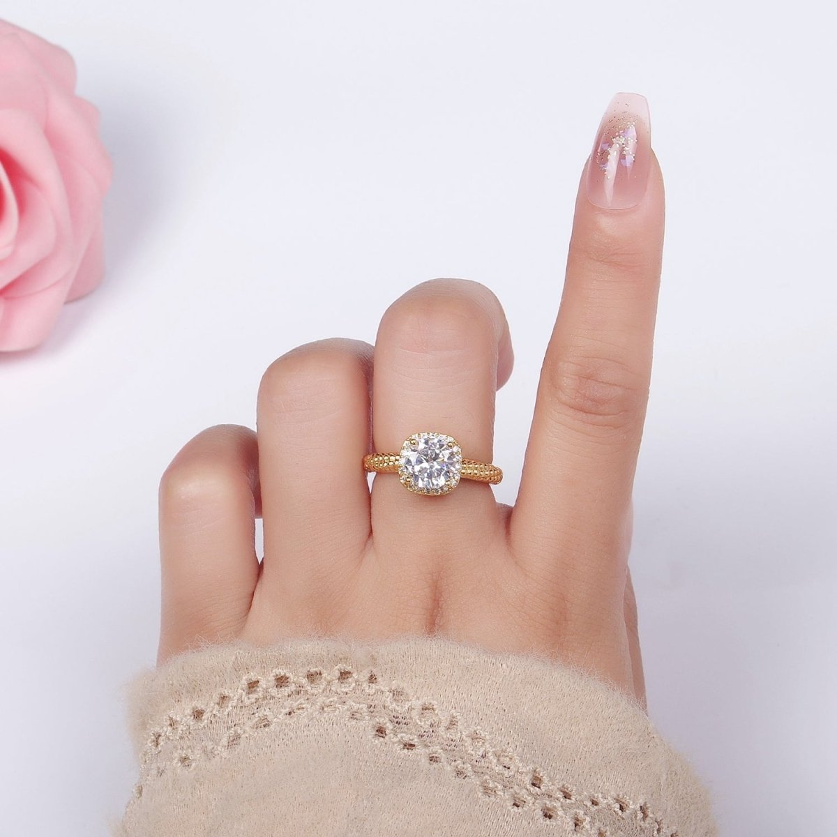 14K Gold Filled Clear, Purple, Green, Pink, Black, Red CZ Solitaire Bubble Ring | O1373 - O1378