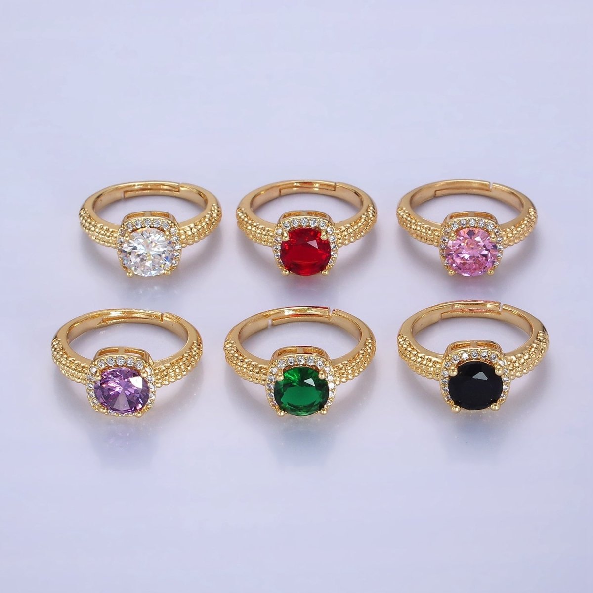 14K Gold Filled Clear, Purple, Green, Pink, Black, Red CZ Solitaire Bubble Ring | O1373 - O1378