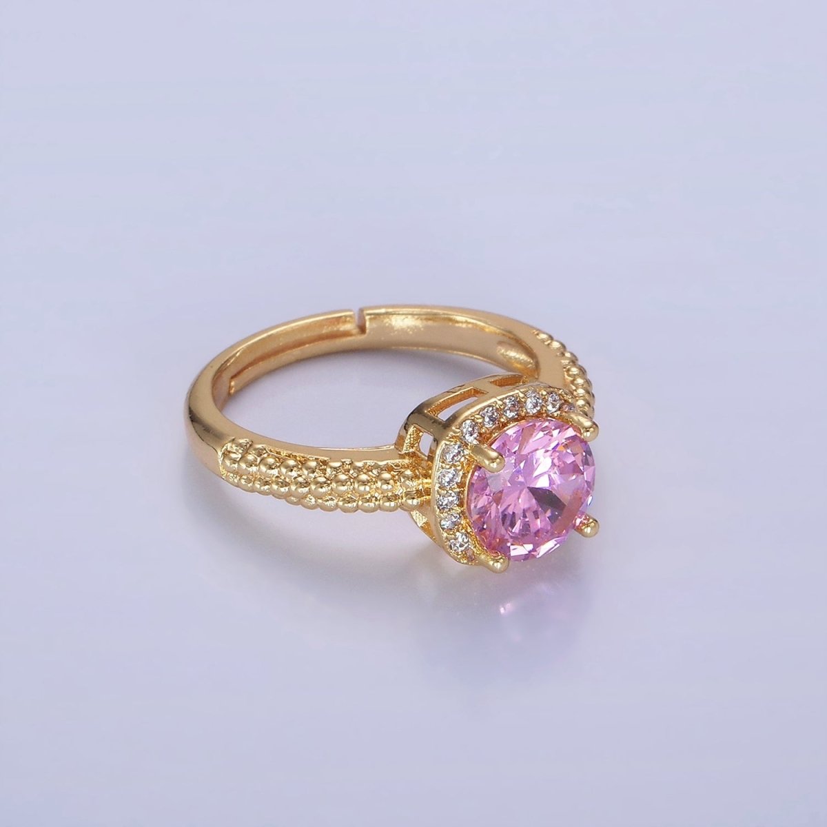 14K Gold Filled Clear, Purple, Green, Pink, Black, Red CZ Solitaire Bubble Ring | O1373 - O1378