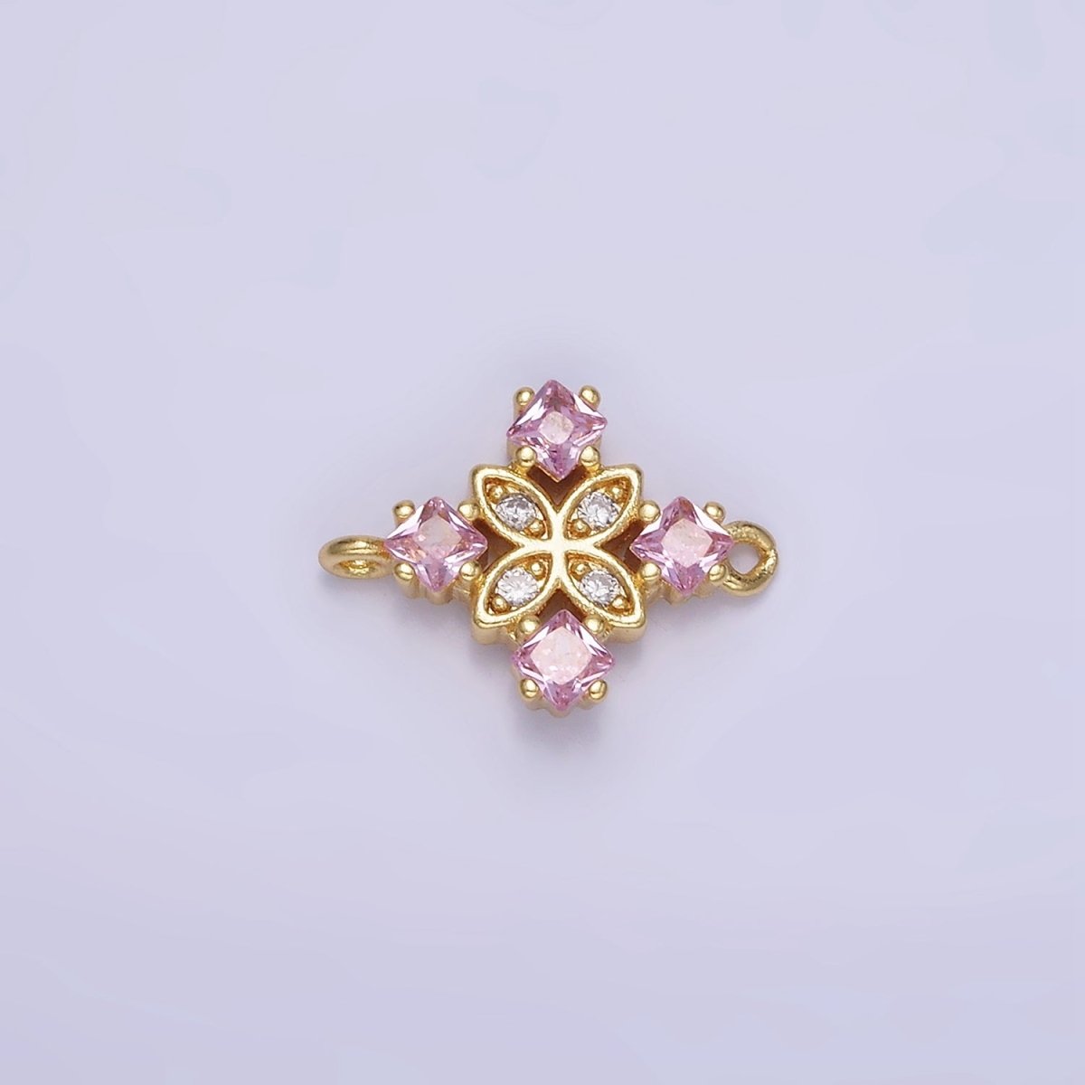 14K Gold Filled Clear, Purple, Green, Red, Pink Rhombus CZ Flower Connector | G339 - G341