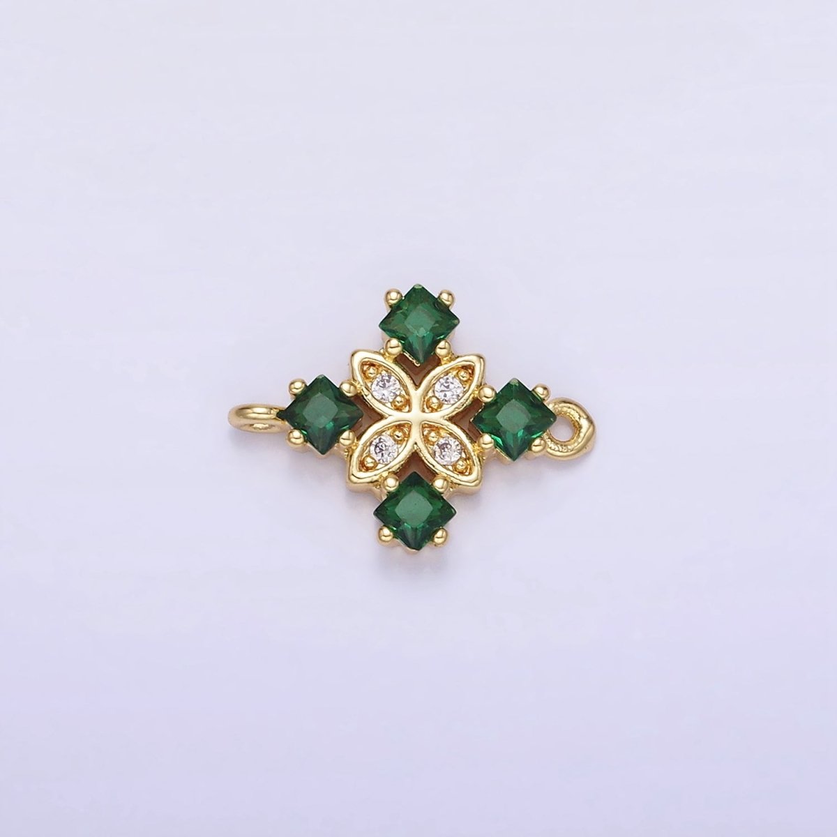 14K Gold Filled Clear, Purple, Green, Red, Pink Rhombus CZ Flower Connector | G339 - G341