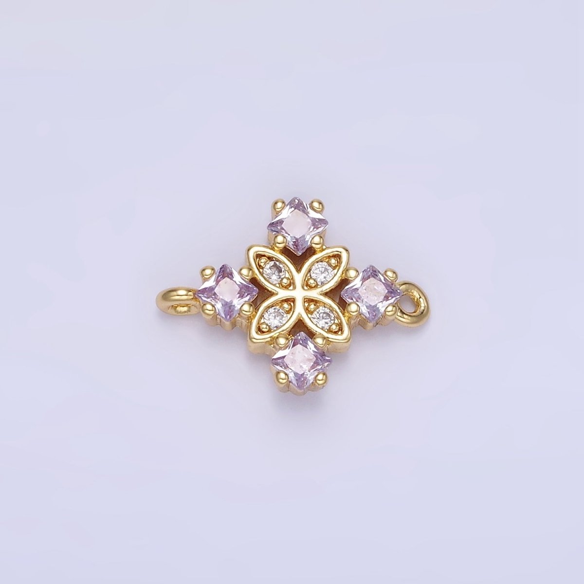 14K Gold Filled Clear, Purple, Green, Red, Pink Rhombus CZ Flower Connector | G339 - G341