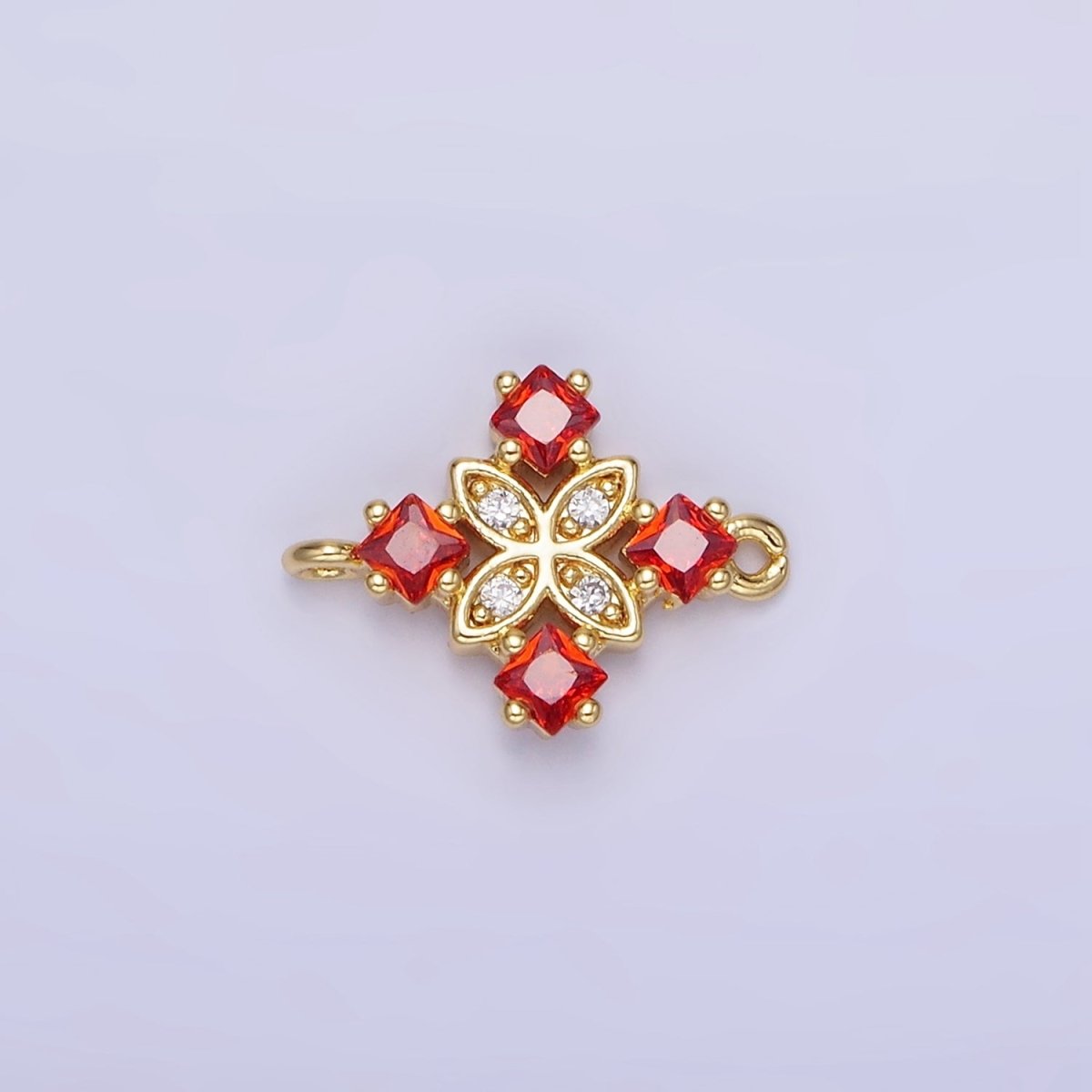 14K Gold Filled Clear, Purple, Green, Red, Pink Rhombus CZ Flower Connector | G339 - G341