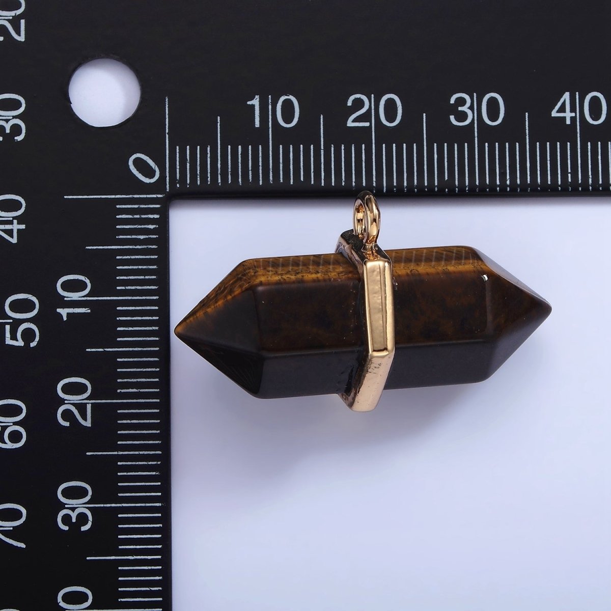 14K Gold Filled Clear Quartz, Lapis Lazuli, Tiger Eye, Rose Quartz, Onyx, Labradorite Pointed Wand Charm | N1678 - N1683