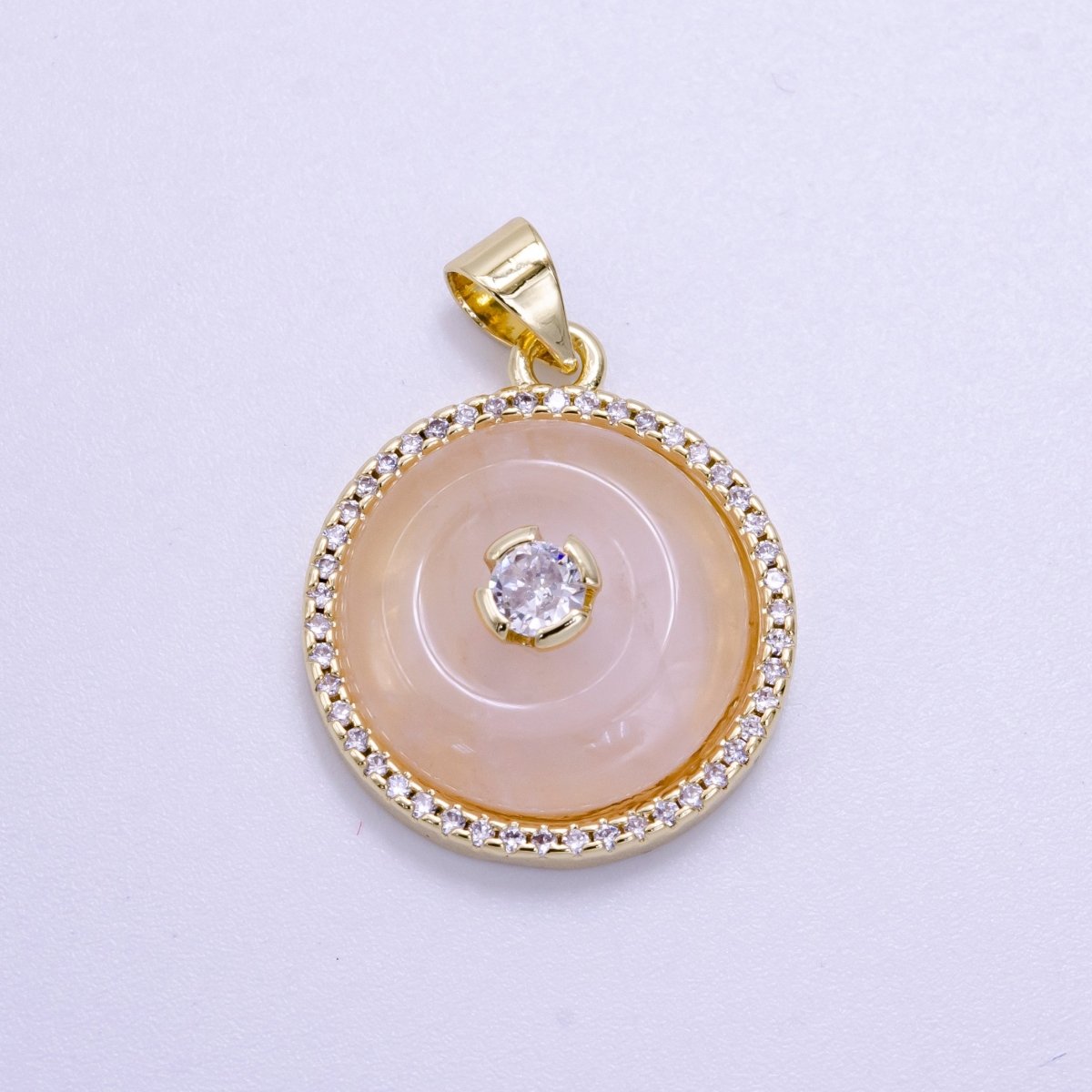14K Gold Filled Clear Quartz, Rose Quartz, Amethyst Round Micro Paved CZ Pendant | AH058 - AH060