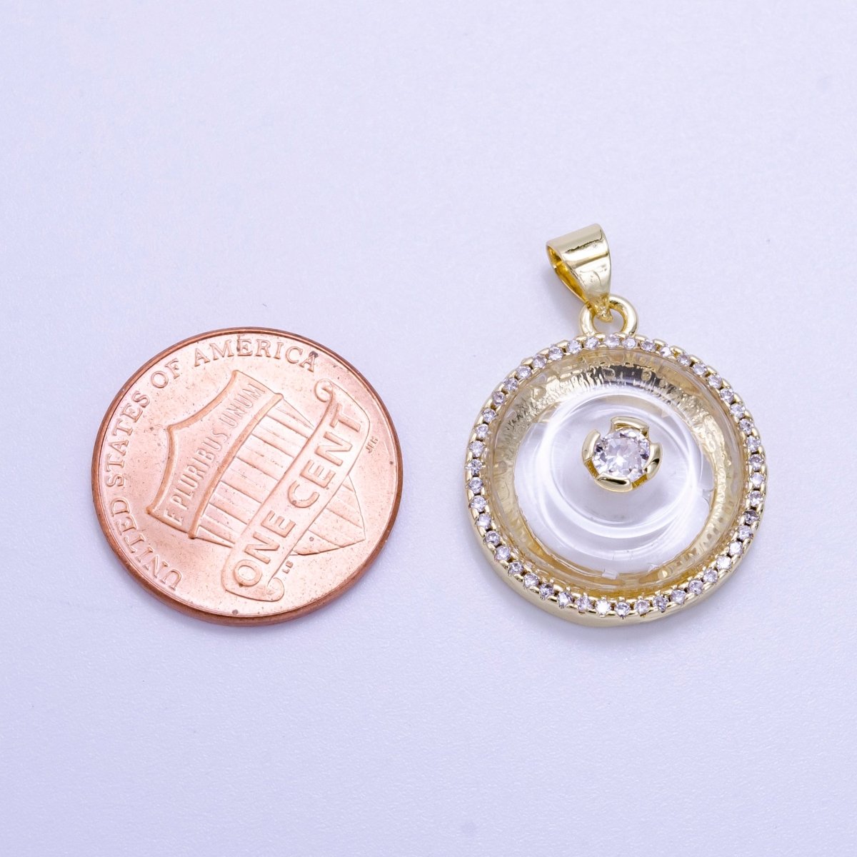 14K Gold Filled Clear Quartz, Rose Quartz, Amethyst Round Micro Paved CZ Pendant | AH058 - AH060