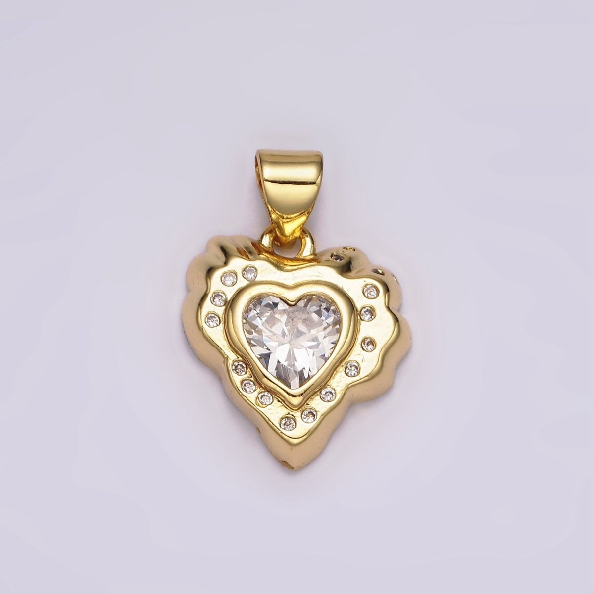 14K Gold Filled Clear, Red, Green CZ Dotted Molten Heart Pendant | AH095 - AH097