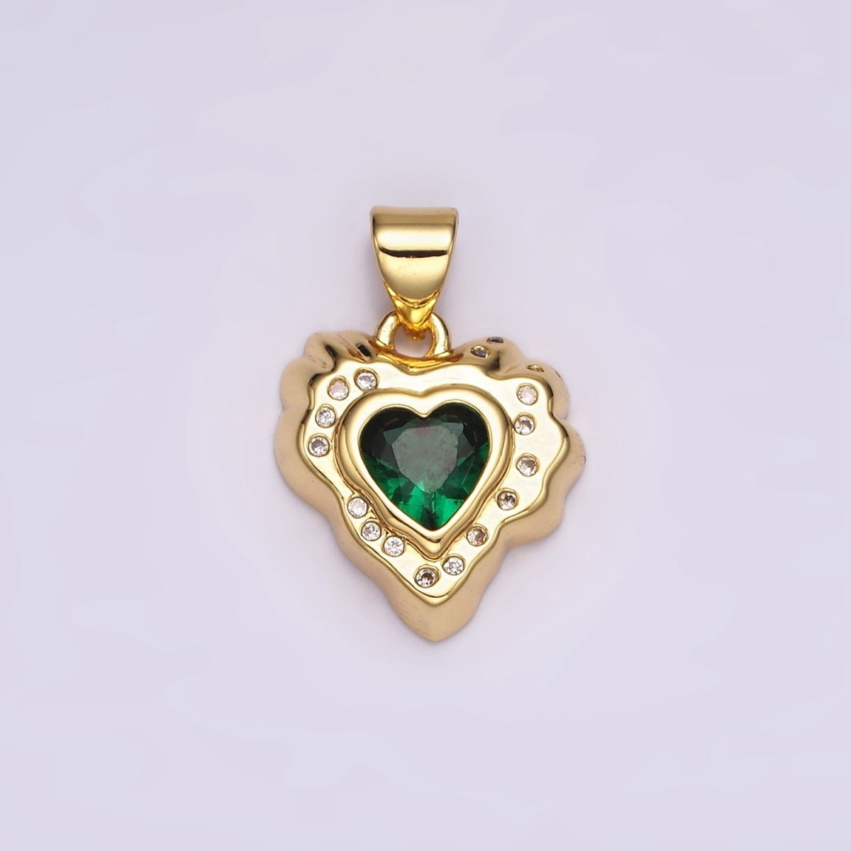 14K Gold Filled Clear, Red, Green CZ Dotted Molten Heart Pendant | AH095 - AH097