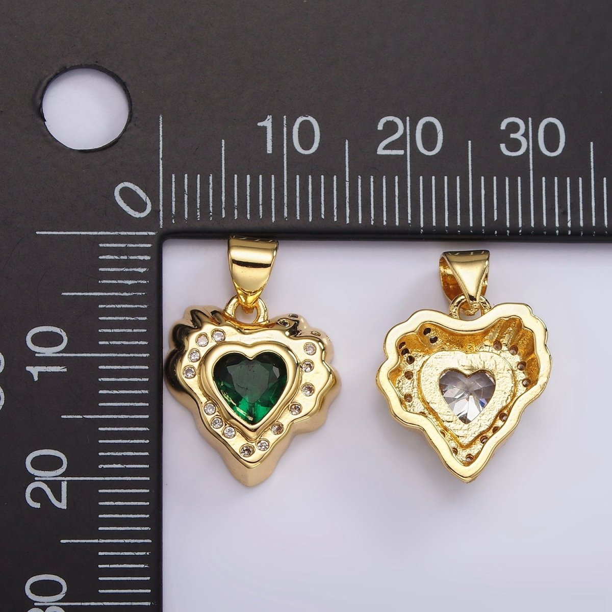 14K Gold Filled Clear, Red, Green CZ Dotted Molten Heart Pendant | AH095 - AH097