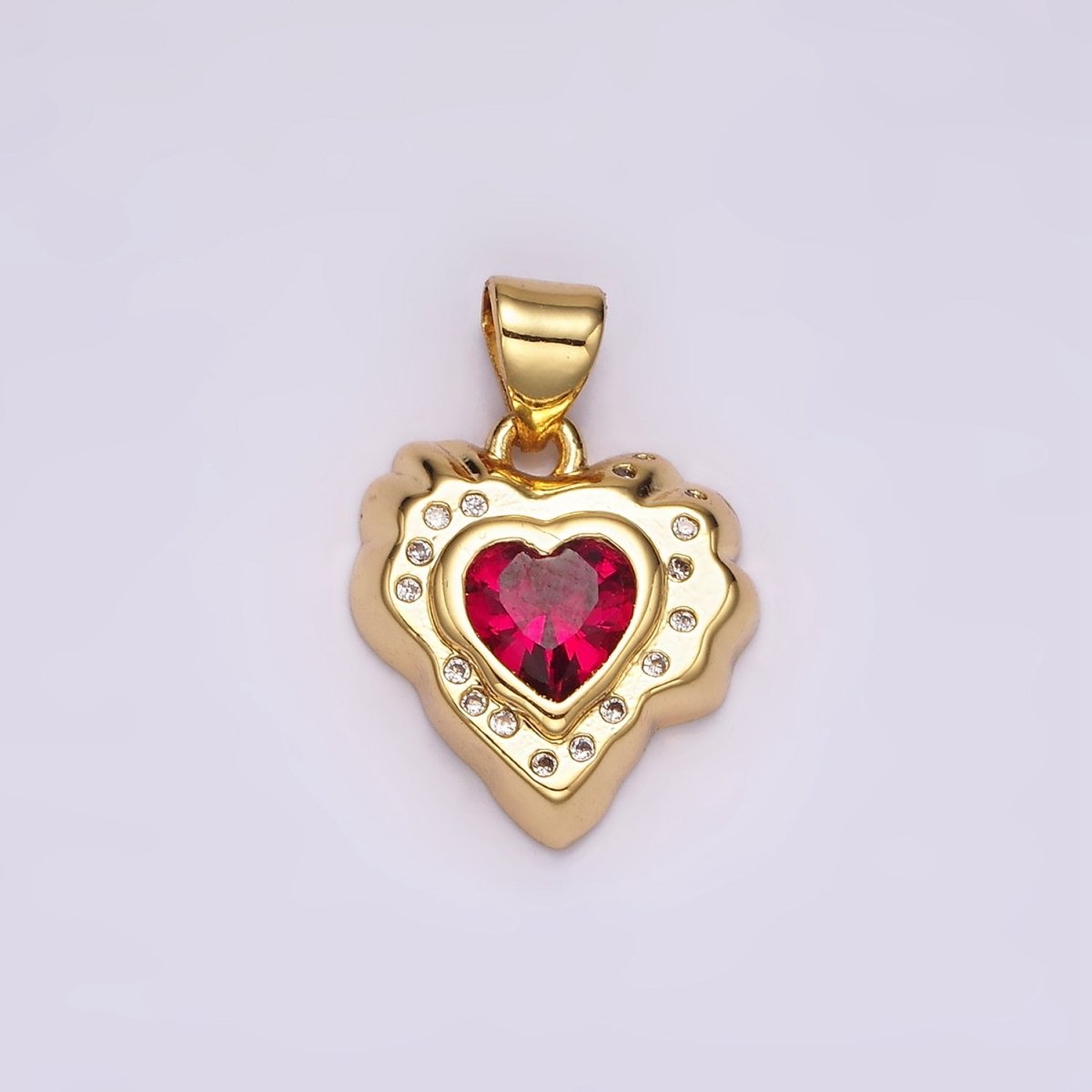 14K Gold Filled Clear, Red, Green CZ Dotted Molten Heart Pendant | AH095 - AH097